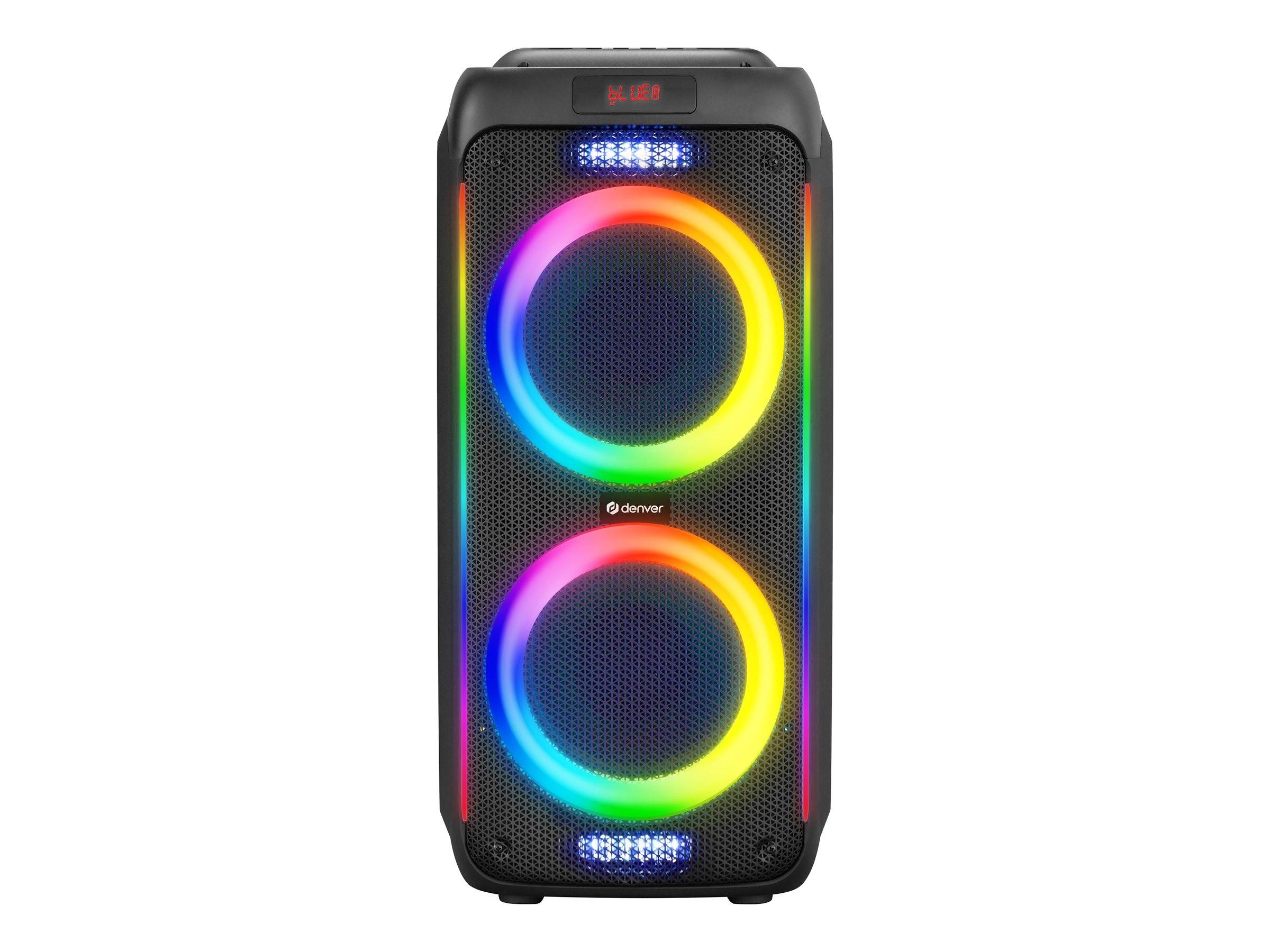 Denver BPS-458 - Bluetooth Party Lautsprecher 1000W LED RGB Licht Groß mit Mikrofon Akku 2x10 Zoll Woofer