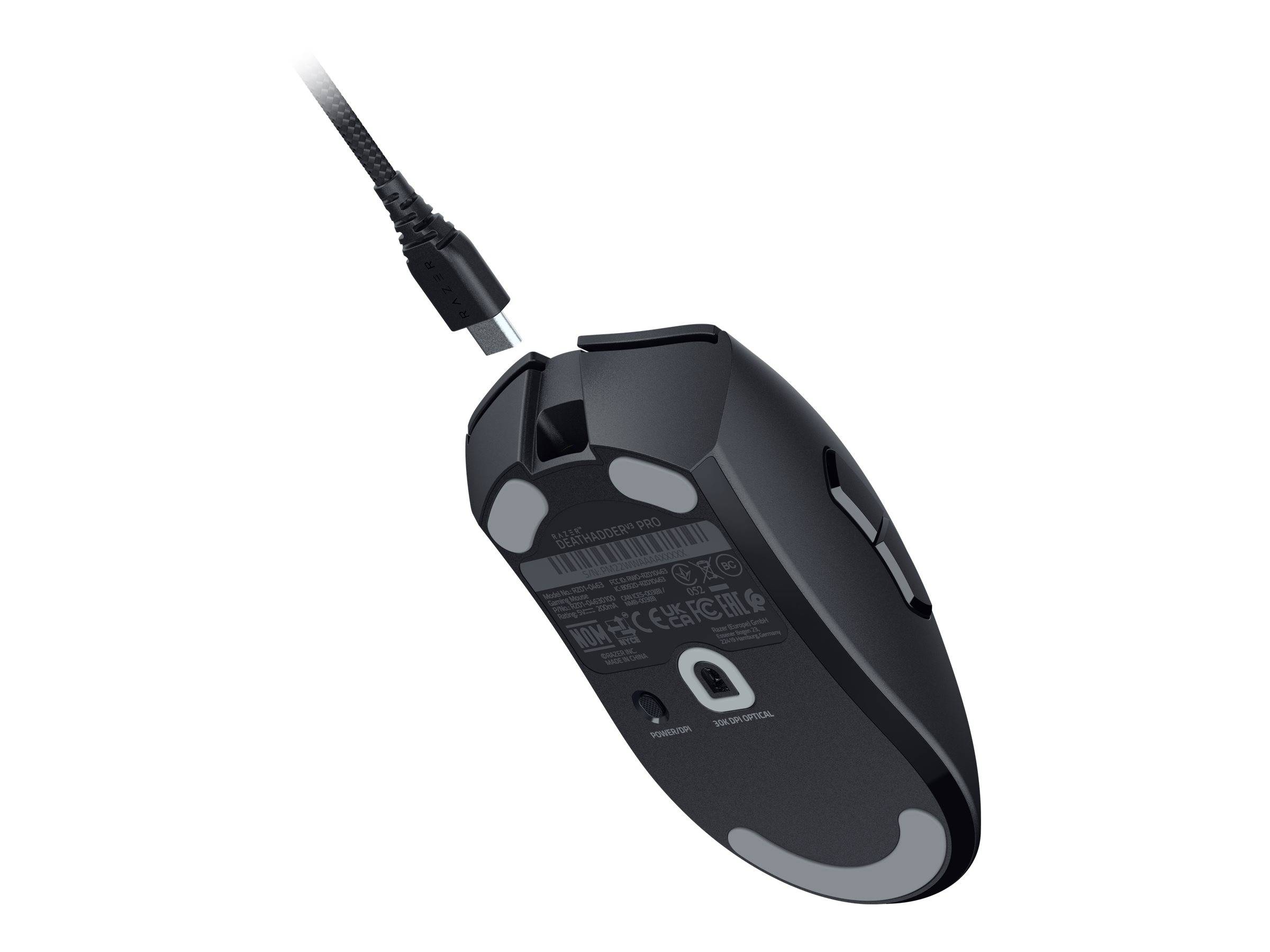Razer DeathAdder V3 Pro - Maus - Smooth-Touch, 8000 Hz - ergonomisch - Für Rechtshänder - optisch - 5 Tasten - kabellos,