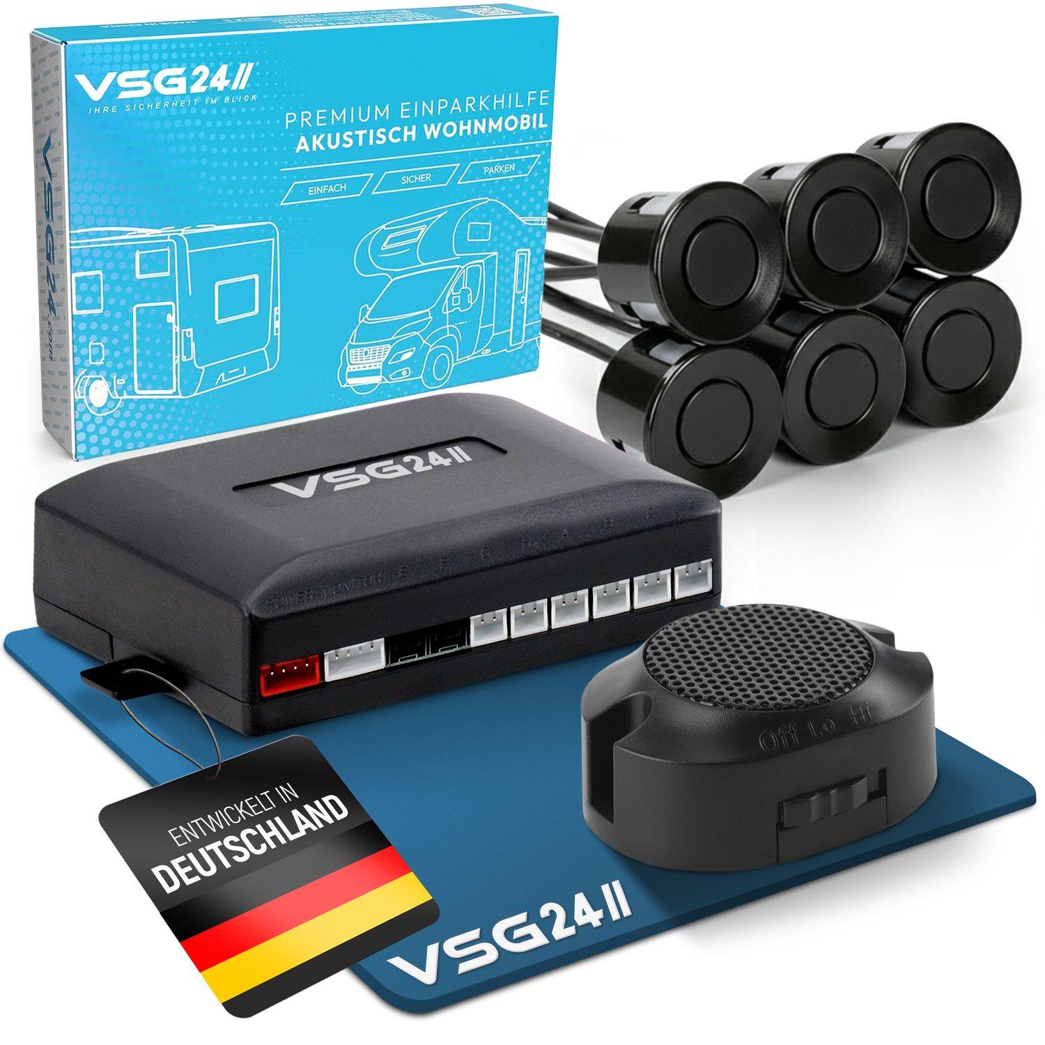 VSG24 Akustische Premium-Einparkhilfe WOHNMOBIL Schwarz PDC-22100