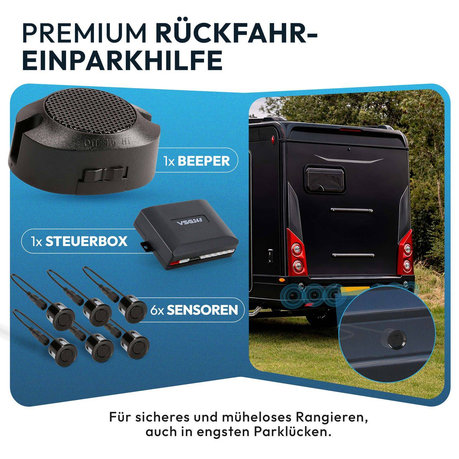 VSG24 Akustische Premium-Einparkhilfe WOHNMOBIL Schwarz PDC-22100