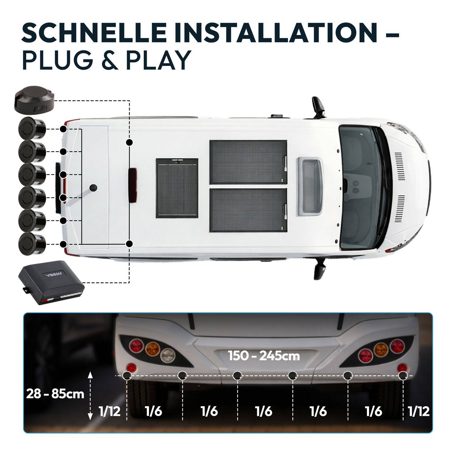 VSG24 Akustische Premium-Einparkhilfe WOHNMOBIL Schwarz PDC-22100