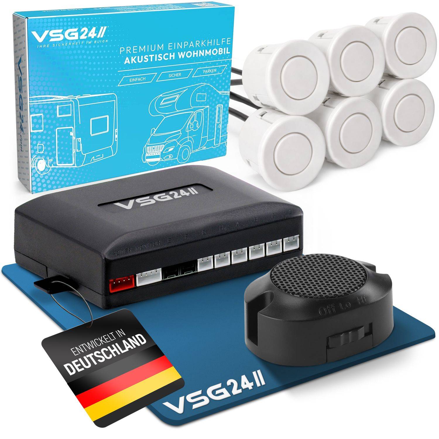 VSG24 Akustische Premium-Einparkhilfe WOHNMOBIL Weiß PDC-22101
