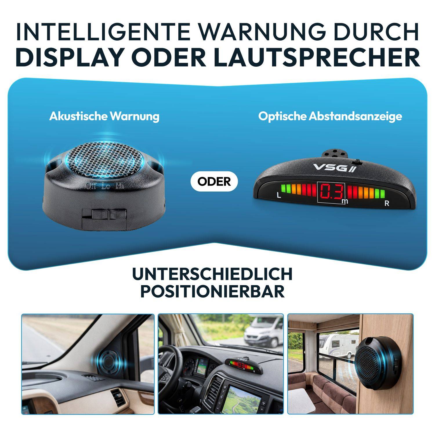 VSG24 Akustische Premium-Einparkhilfe WOHNMOBIL Weiß PDC-22101