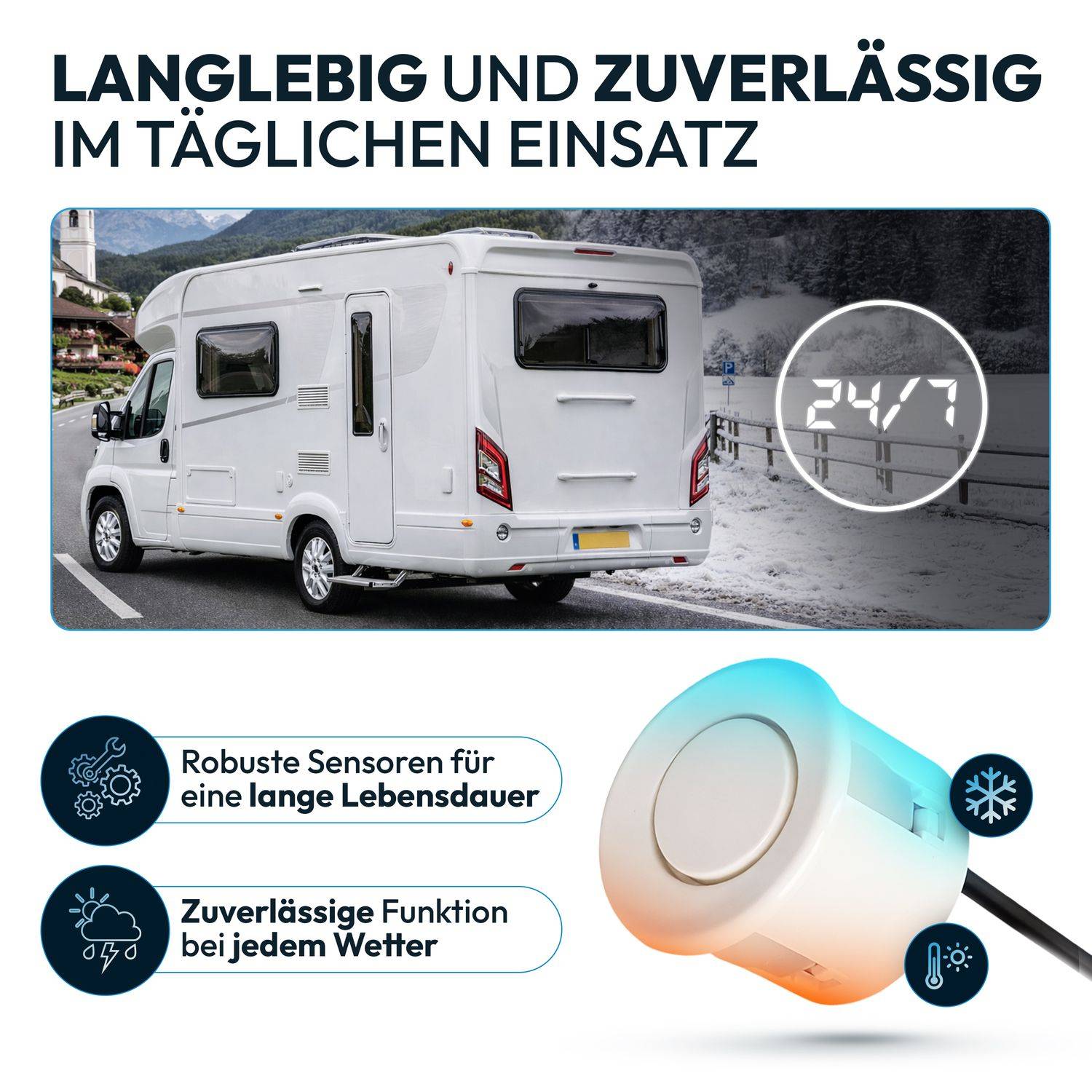 VSG24 Akustische Premium-Einparkhilfe WOHNMOBIL Weiß PDC-22101