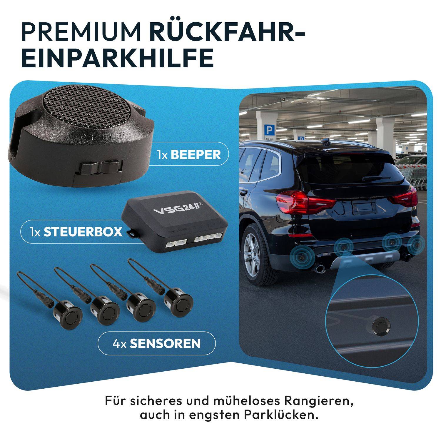 VSG24 Akustische Premium-Einparkhilfe ECHO PLUS Schwarz PDC-22111