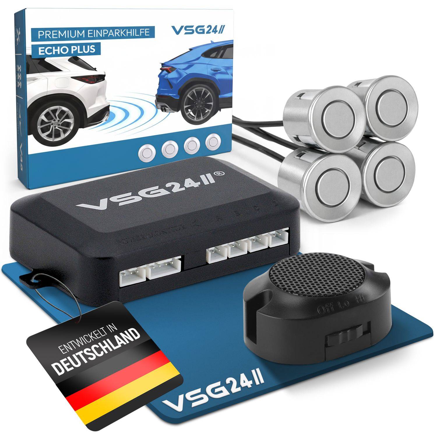 VSG24 Akustische Premium-Einparkhilfe ECHO PLUS Silber PDC-22112