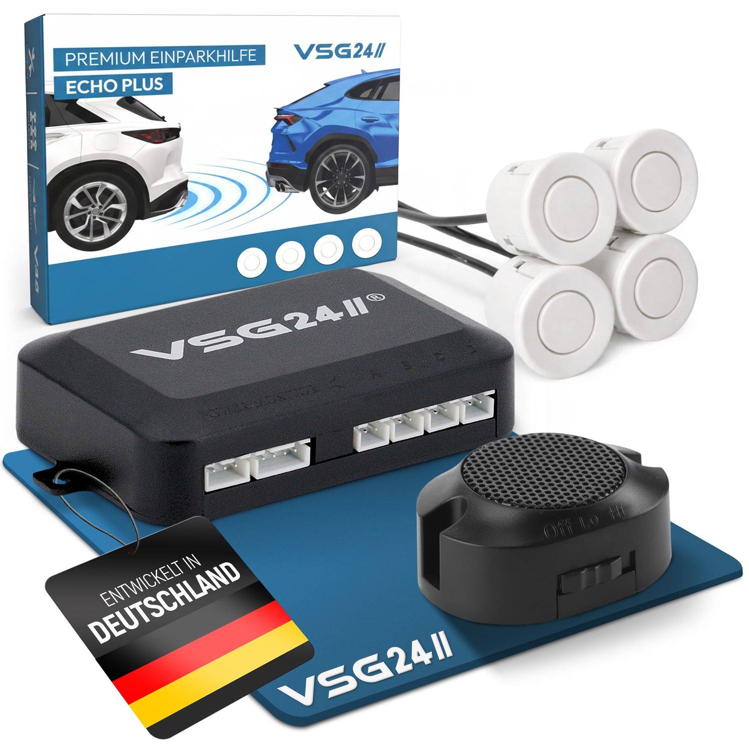 VSG24 Akustische Premium-Einparkhilfe ECHO PLUS Weiß PDC-22113
