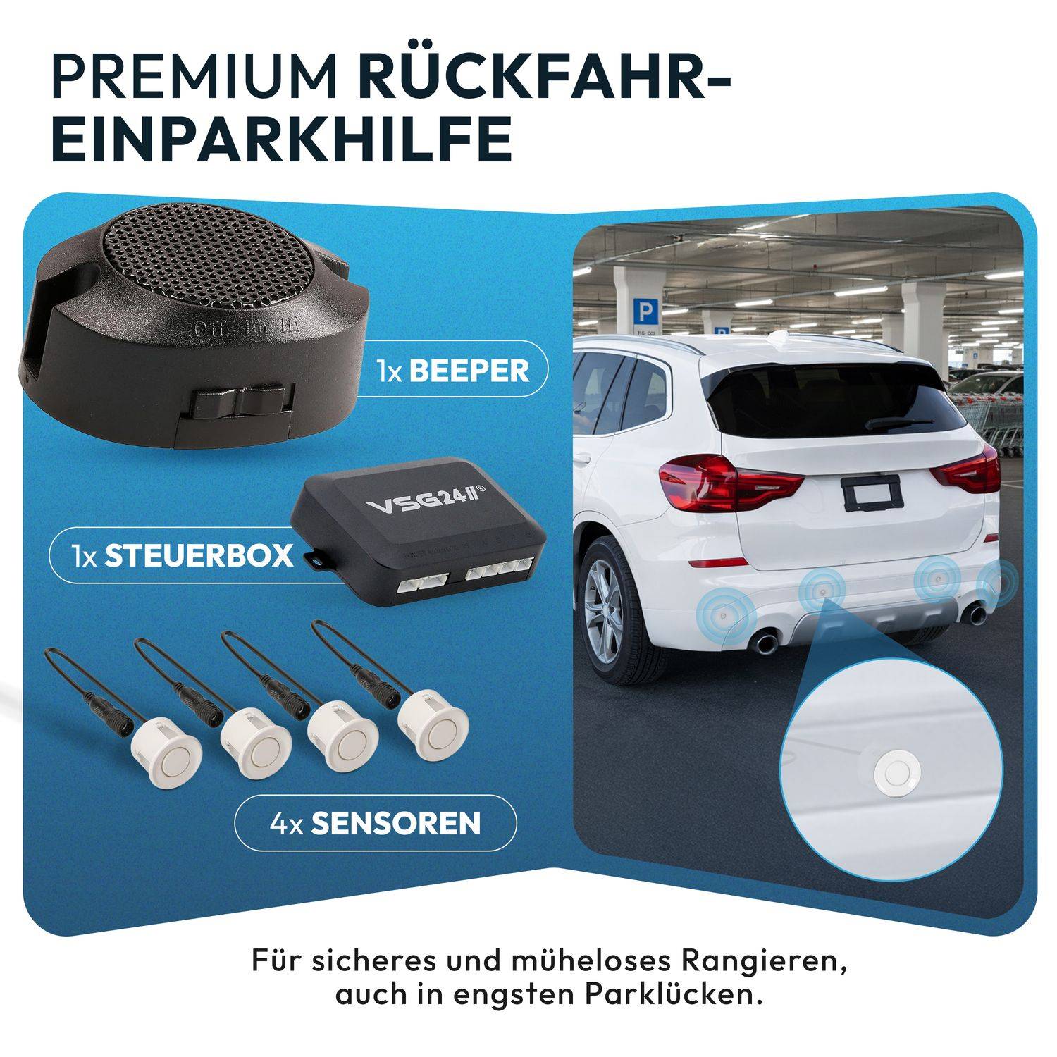 VSG24 Akustische Premium-Einparkhilfe ECHO PLUS Weiß PDC-22113