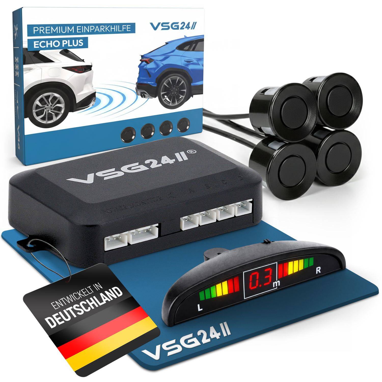 VSG24 Display Premium-Einparkhilfe ECHO PLUS Schwarz PDC-22121