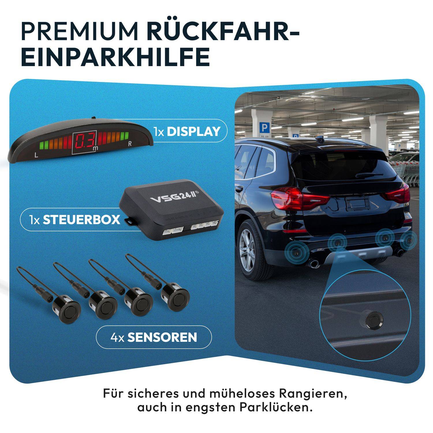 VSG24 Display Premium-Einparkhilfe ECHO PLUS Schwarz PDC-22121