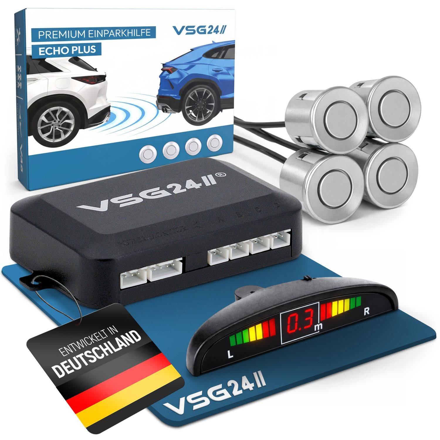 VSG24 Display Premium-Einparkhilfe ECHO PLUS Silber PDC-22122