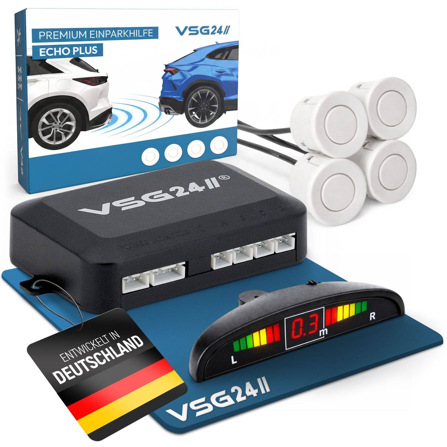 VSG24 Display Premium-Einparkhilfe ECHO PLUS Weiß PDC-22123