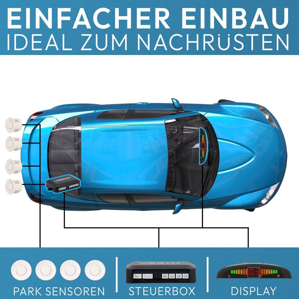 VSG24 Display Premium-Einparkhilfe ECHO PLUS Weiß PDC-22123