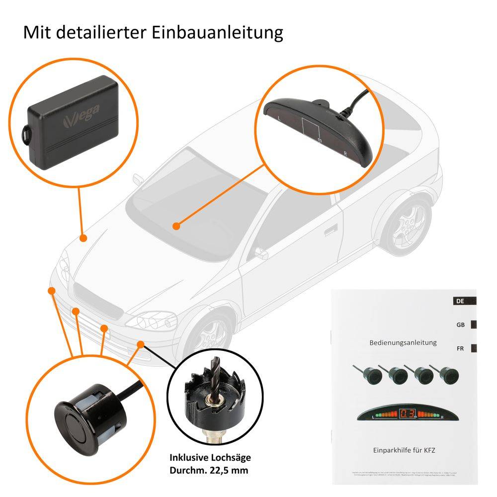 VSG24 Display Premium FRONT-Einparkhilfe Schwarz PDC-22126