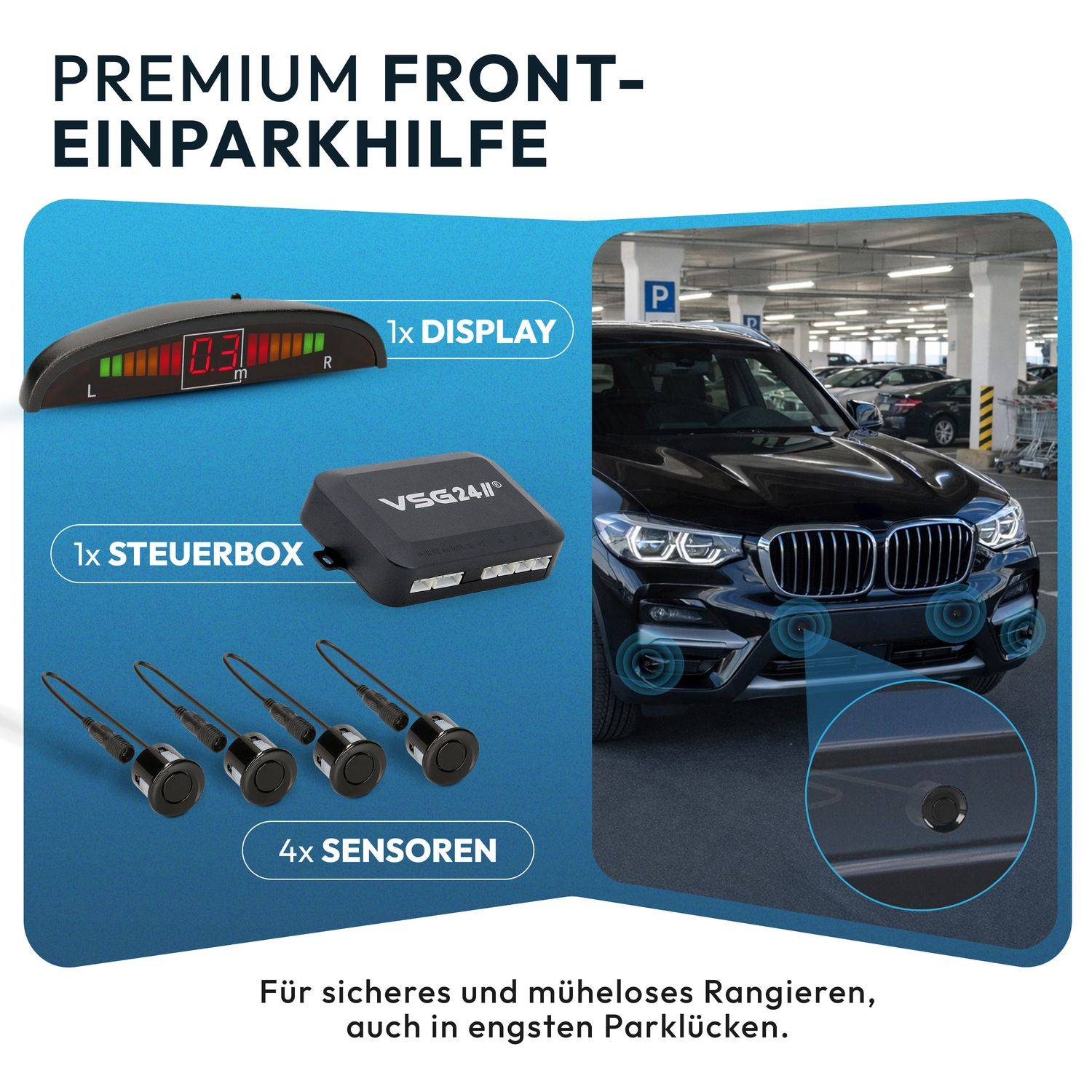 VSG24 Display Premium FRONT-Einparkhilfe Schwarz PDC-22126