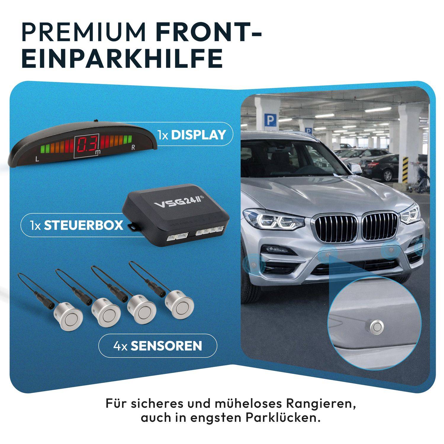 VSG24 Display Premium FRONT-Einparkhilfe Silber PDC-22127
