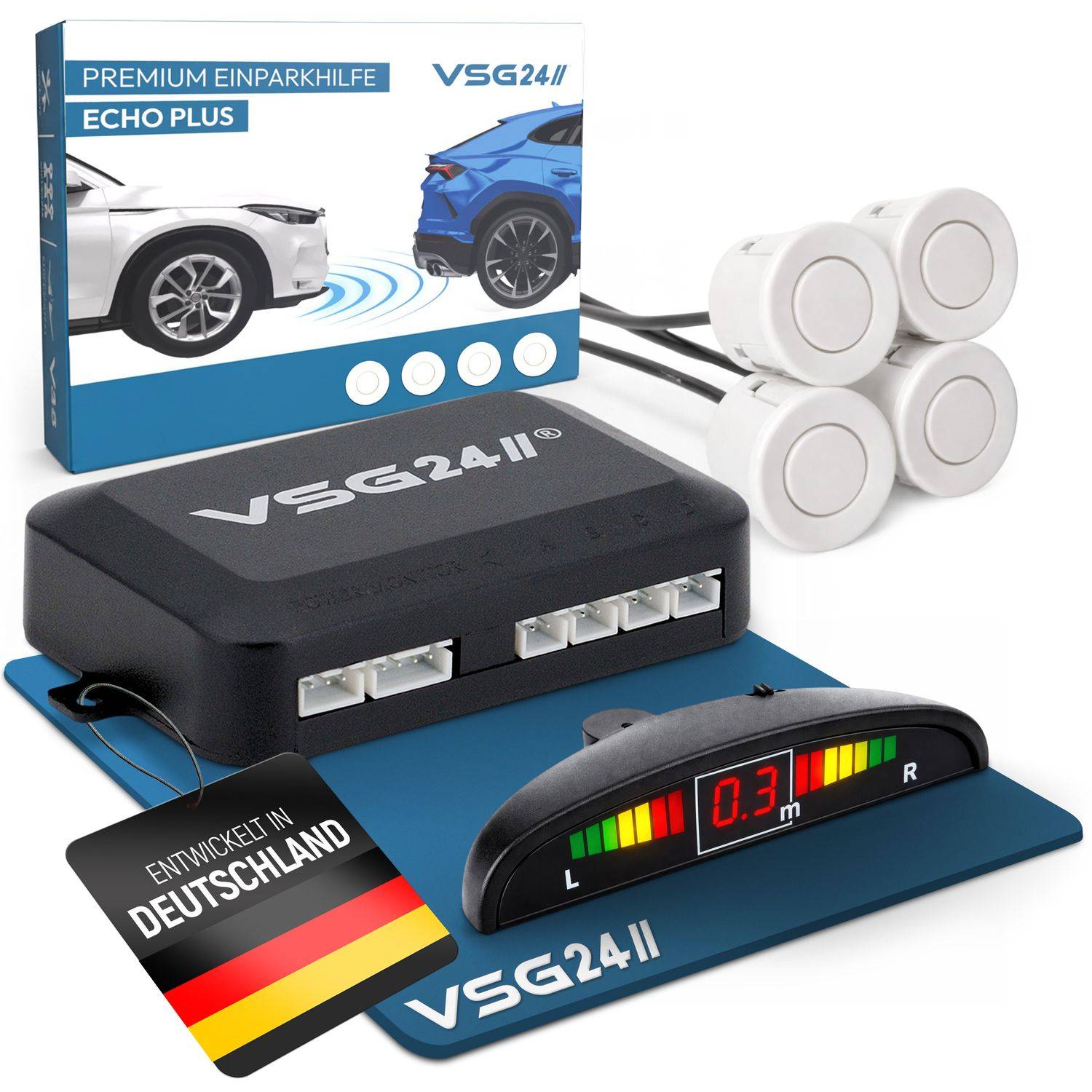 VSG24 Display Premium FRONT-Einparkhilfe Weiß PDC-22128