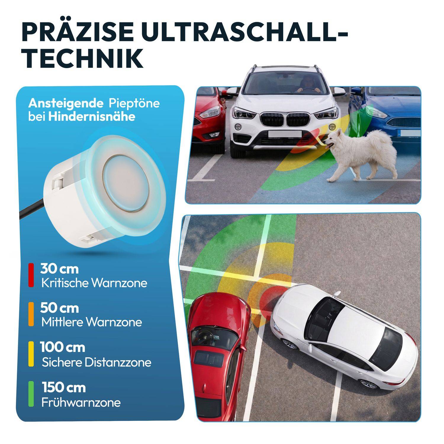 VSG24 Display Premium FRONT-Einparkhilfe Weiß PDC-22128