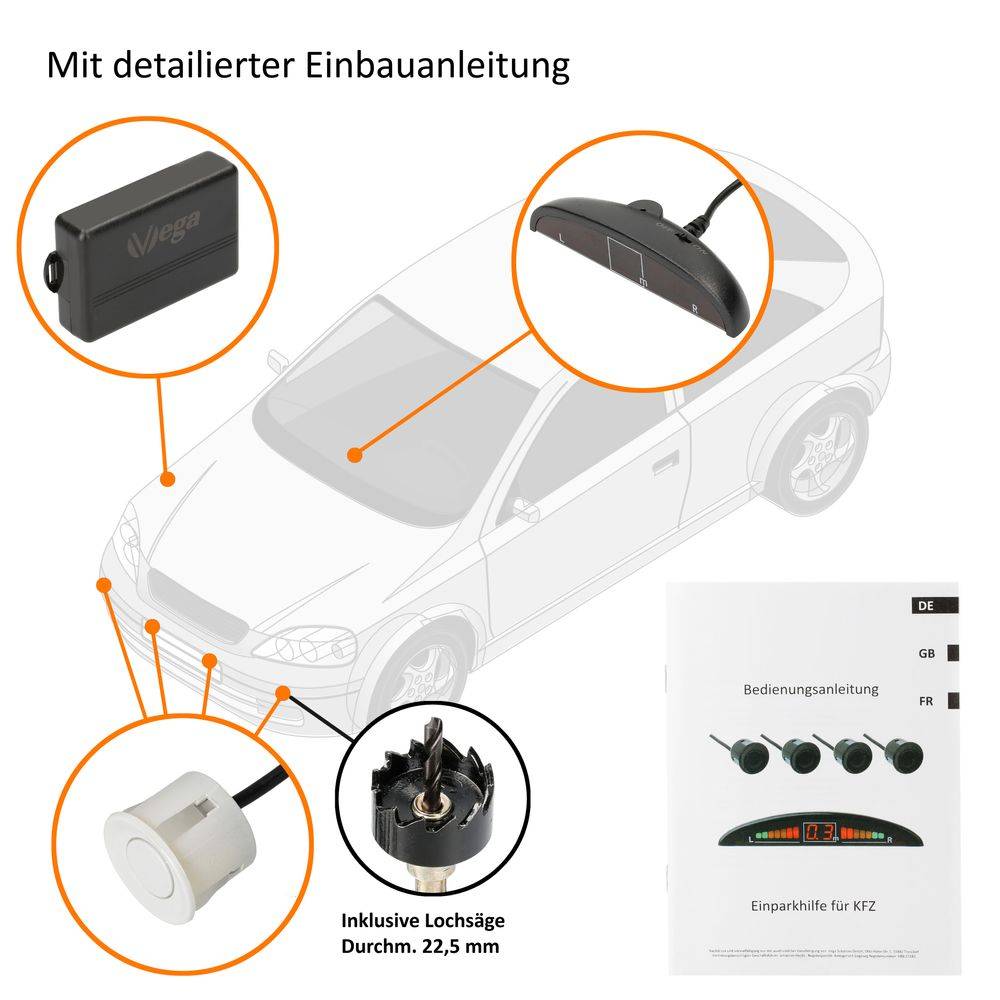 VSG24 Display Premium FRONT-Einparkhilfe Weiß PDC-22128