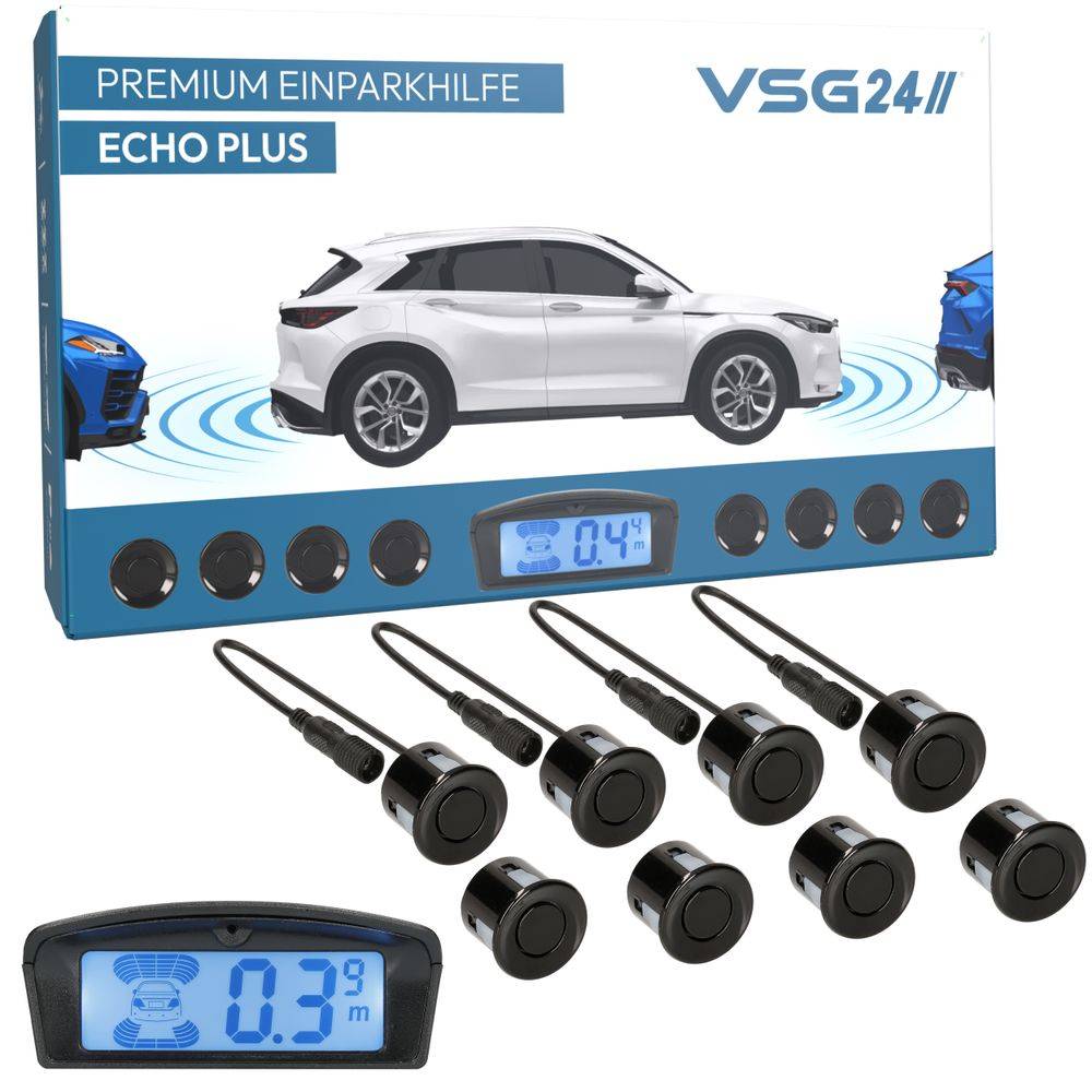 VSG24 Premium Kombi-Set Einparkhilfe für vorne & hinten, PKW, Sprinter, Wohnmobil - Sensoren schwarz PDC-22145