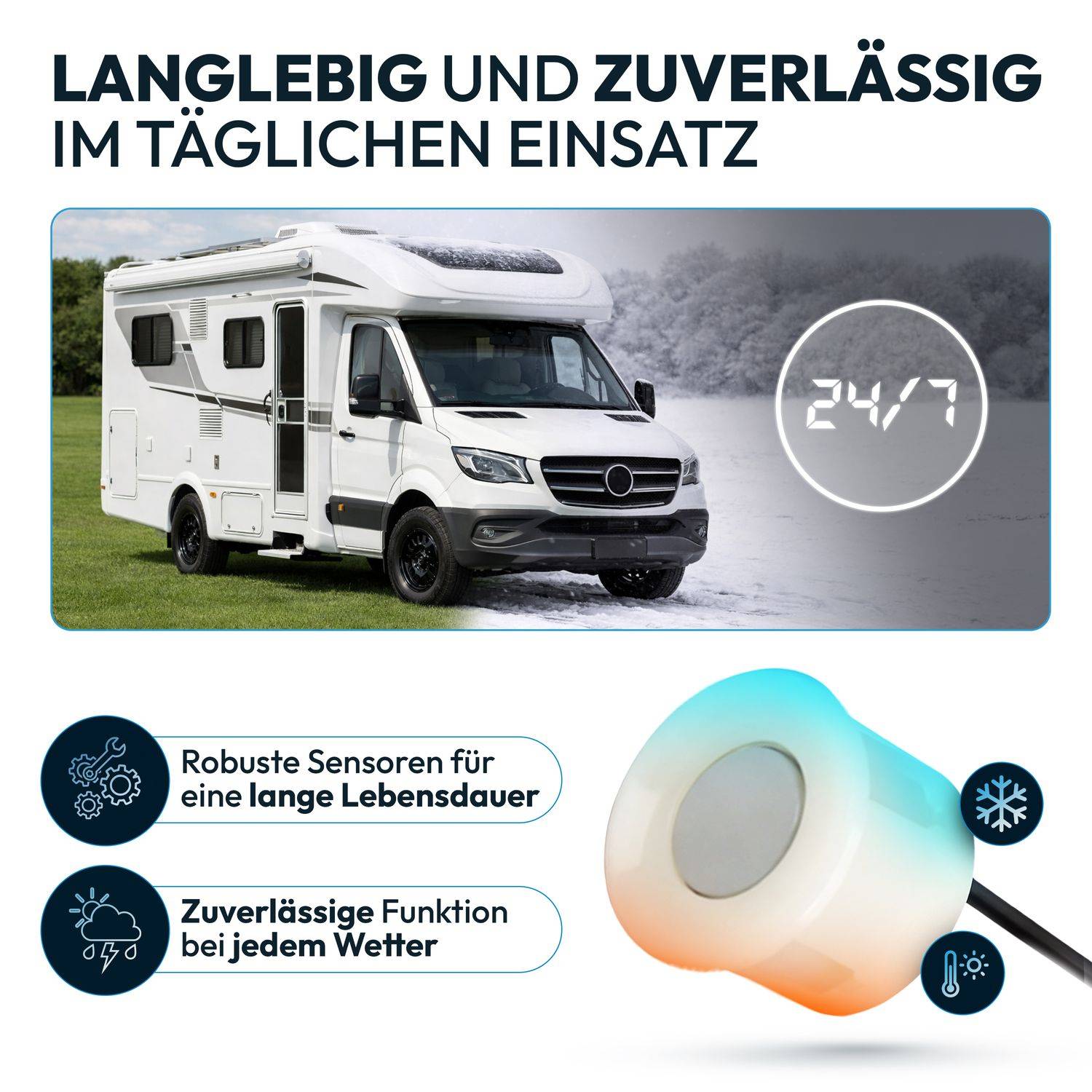 VSG24 Premium Kombi-Set Einparkhilfe für vorne & hinten, PKW, Sprinter, Wohnmobil - Sensoren Weiß PDC-22147