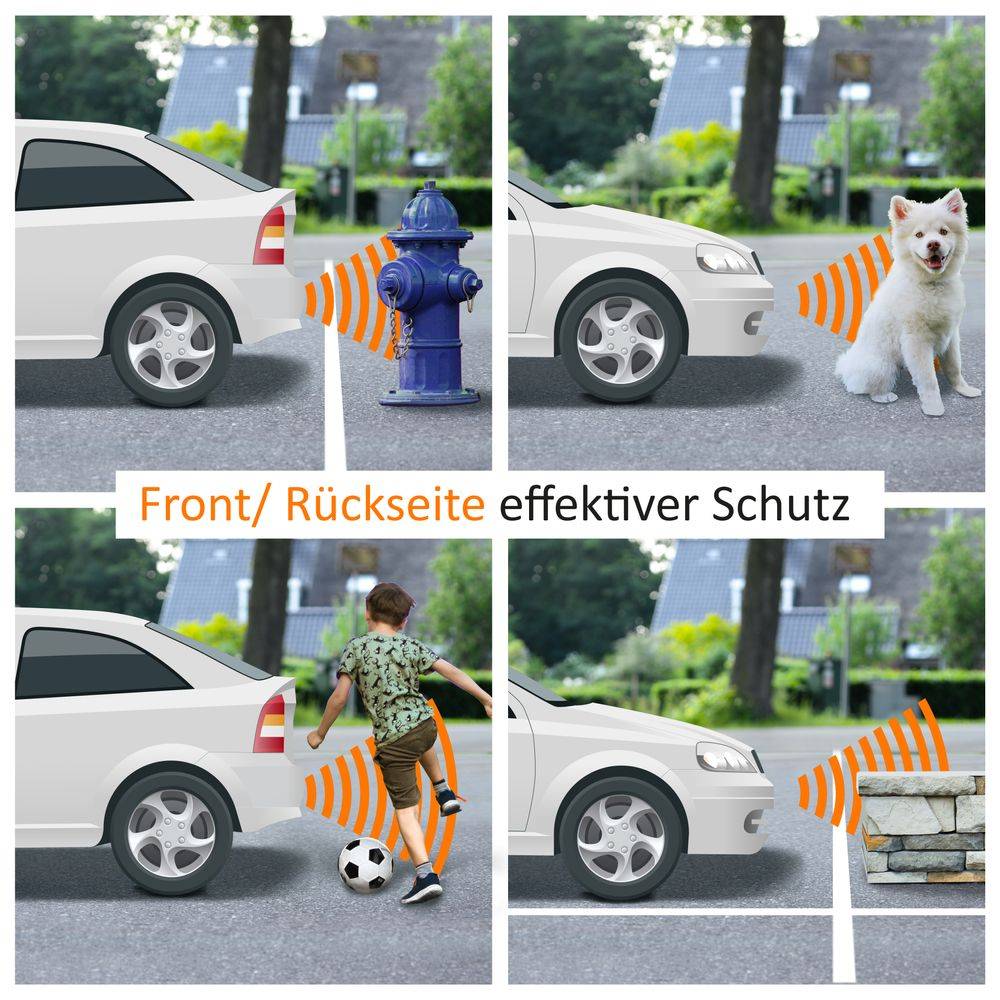 VSG24 Premium Kombi-Set Einparkhilfe für vorne & hinten, PKW, Sprinter, Wohnmobil - Sensoren schwarz PDC-22145