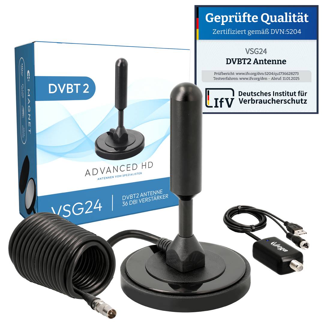 VSG24 DVB-T2 HD Antenne mit 36DBi Verstärker AVK25-PLUS