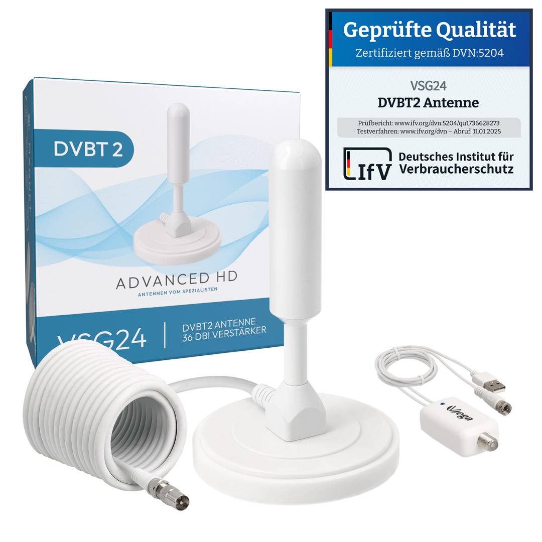 VSG24 DVB-T2 HD Antenne mit 36DBi Verstärker AVK25-PLUS