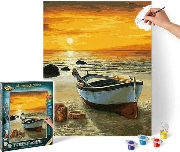Schipper 609130885 - Malen nach Zahlen, Fischerboot am Strand, 40x50cm