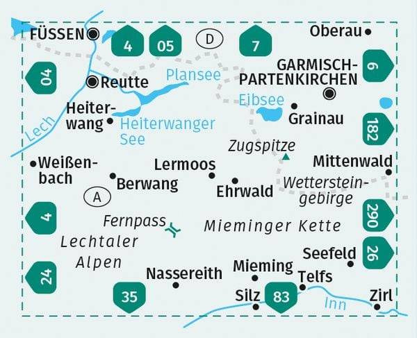 KOMPASS Wanderkarte 25 Zugspitze, Mieminger Kette, Ehrwald, Lermoos, Garmisch-Partenkirchen, Reutte 1:50.000
