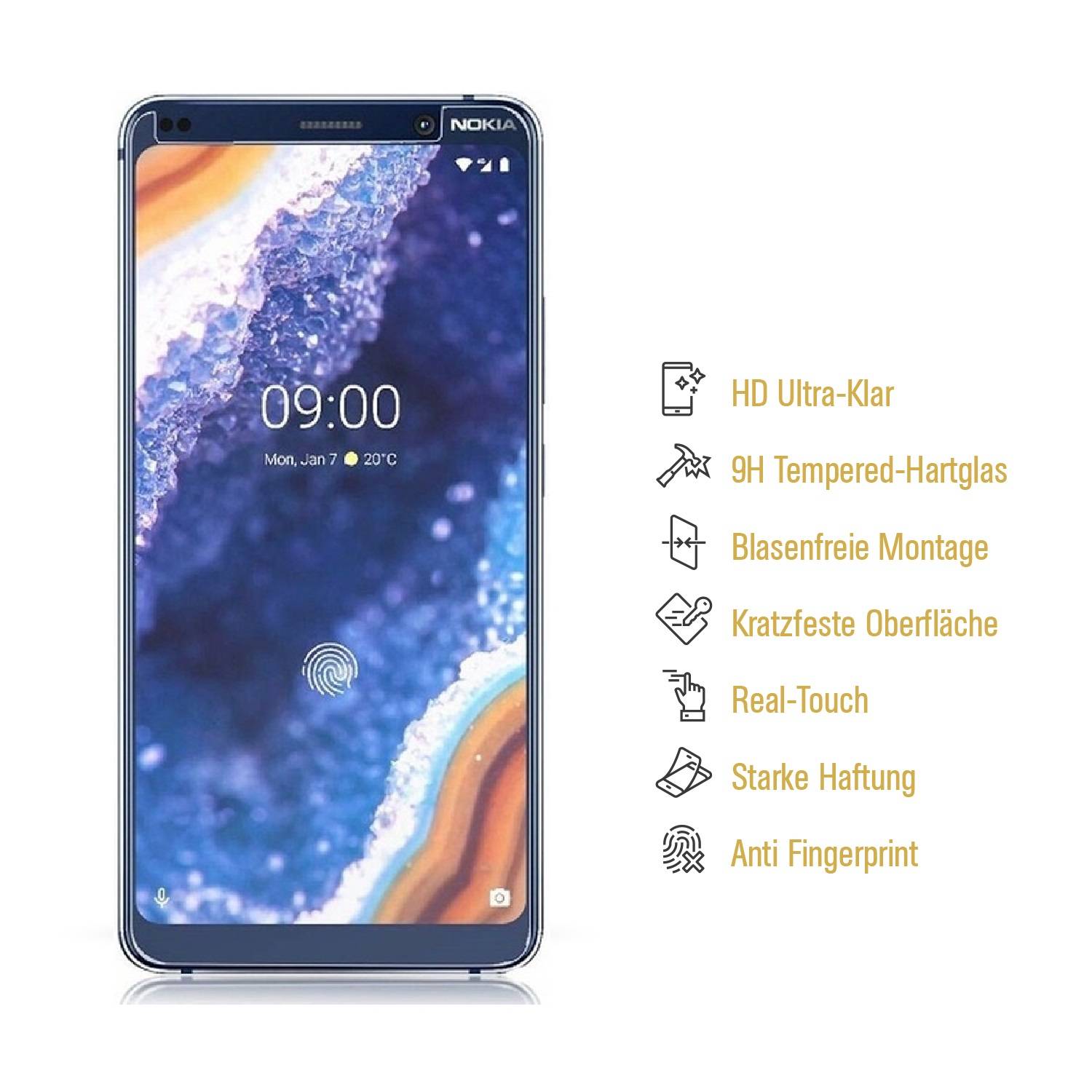 4x 9H Panzerglas für Nokia 9 echtes Tempered Panzerhartglas Displayschutz Schutzglas Panzerfolie Schutzfolie Screen-Protector