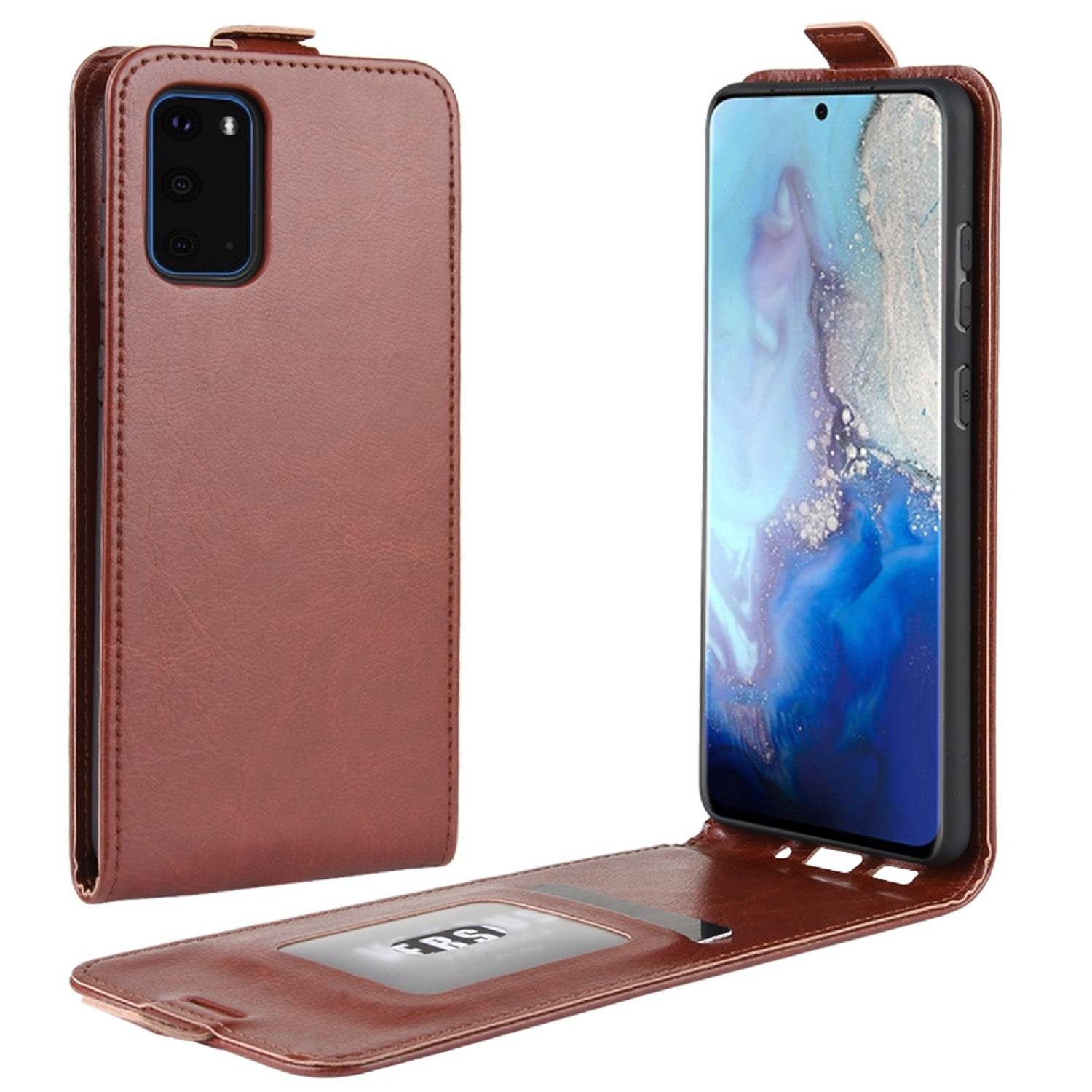 Flip Case Handyhülle für Samsung Galaxy S20 Vertikal Schutzhülle Tasche Cover Braun Bumper Smartphone Kartensteckplatz-Kreditkarte-Geldscheine EC-K