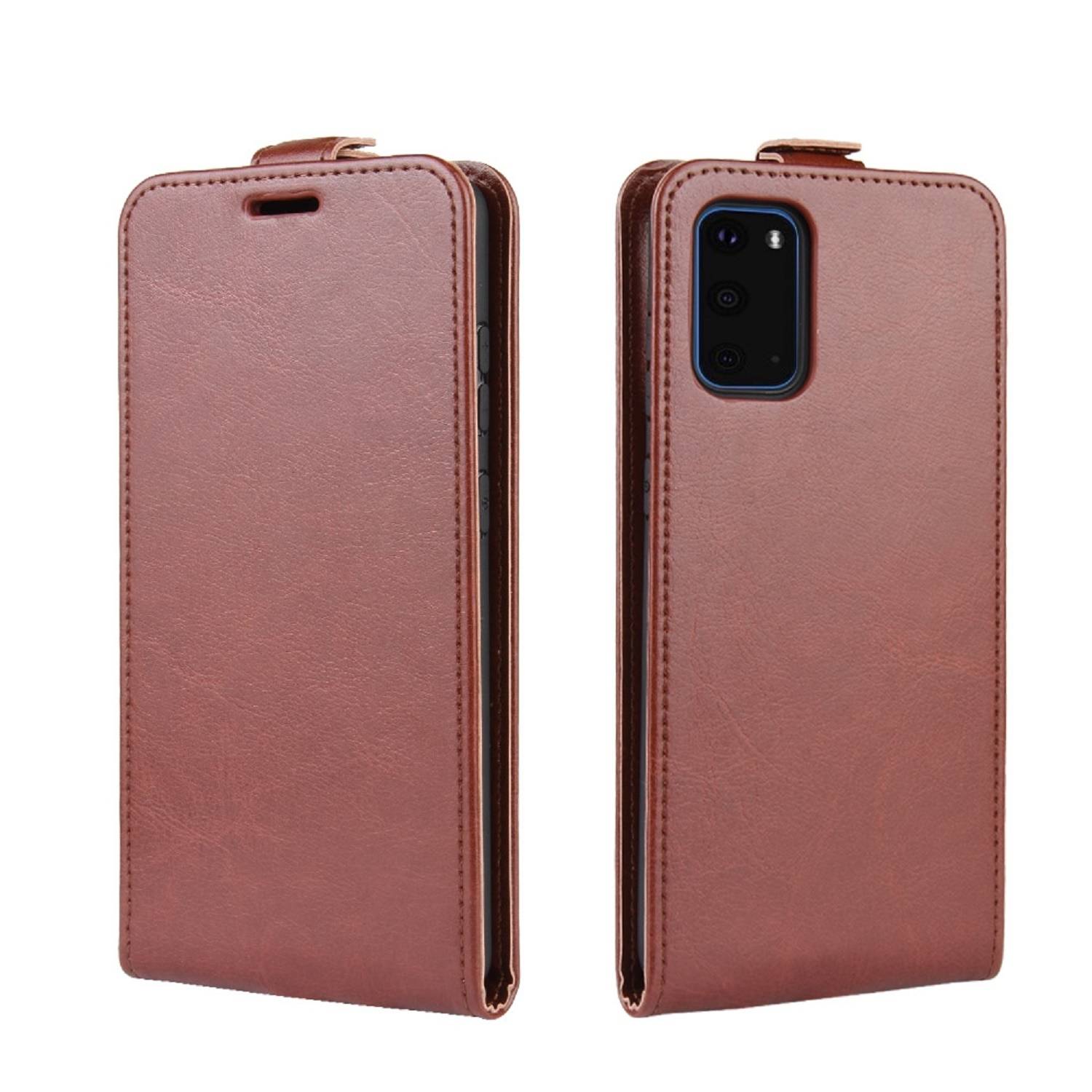 Flip Case Handyhülle für Samsung Galaxy S20 Vertikal Schutzhülle Tasche Cover Braun Bumper Smartphone Kartensteckplatz-Kreditkarte-Geldscheine EC-K