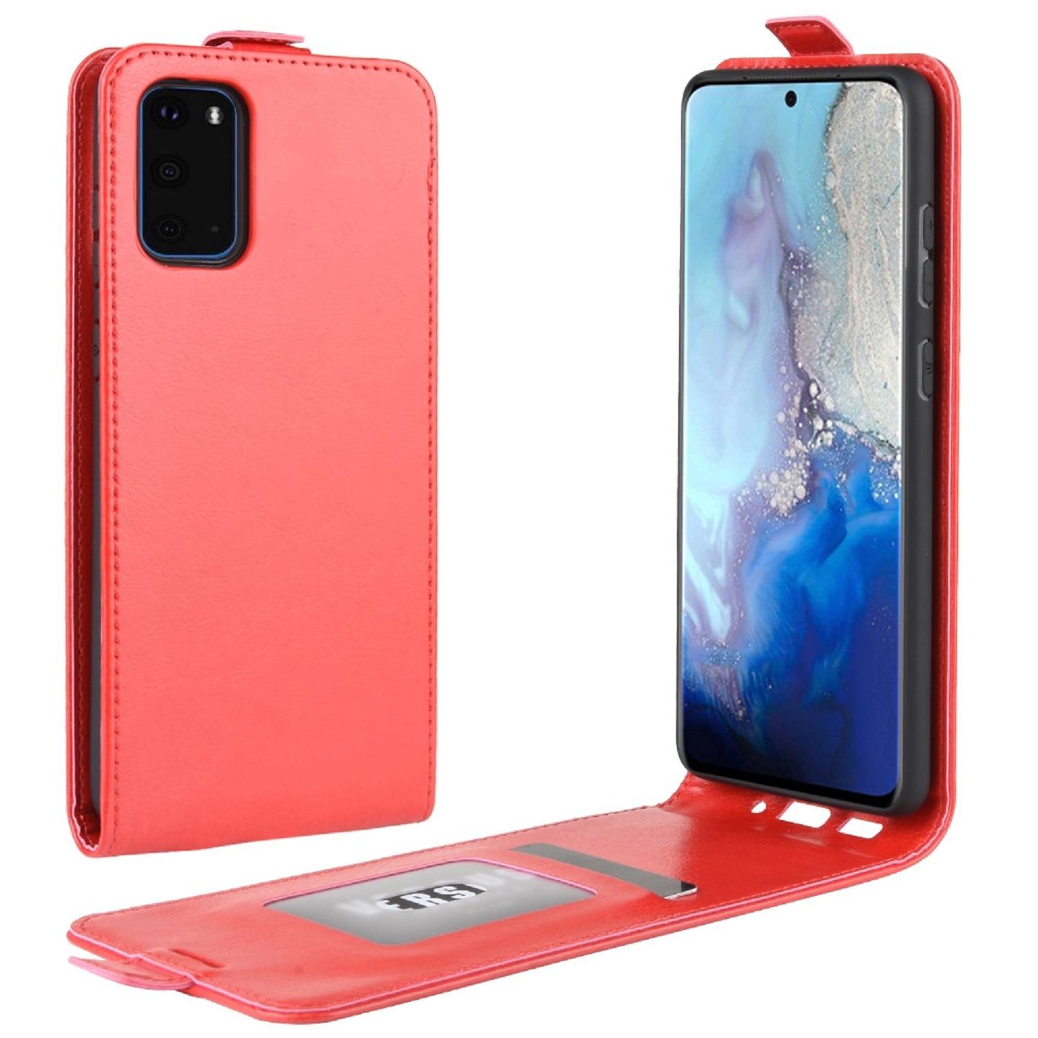 Flip Case Handyhülle für Samsung Galaxy S20 Vertikal Schutzhülle Tasche Cover Rot Bumper Smartphone Kartensteckplatz-Kreditkarte-Geldscheine EC-Kar