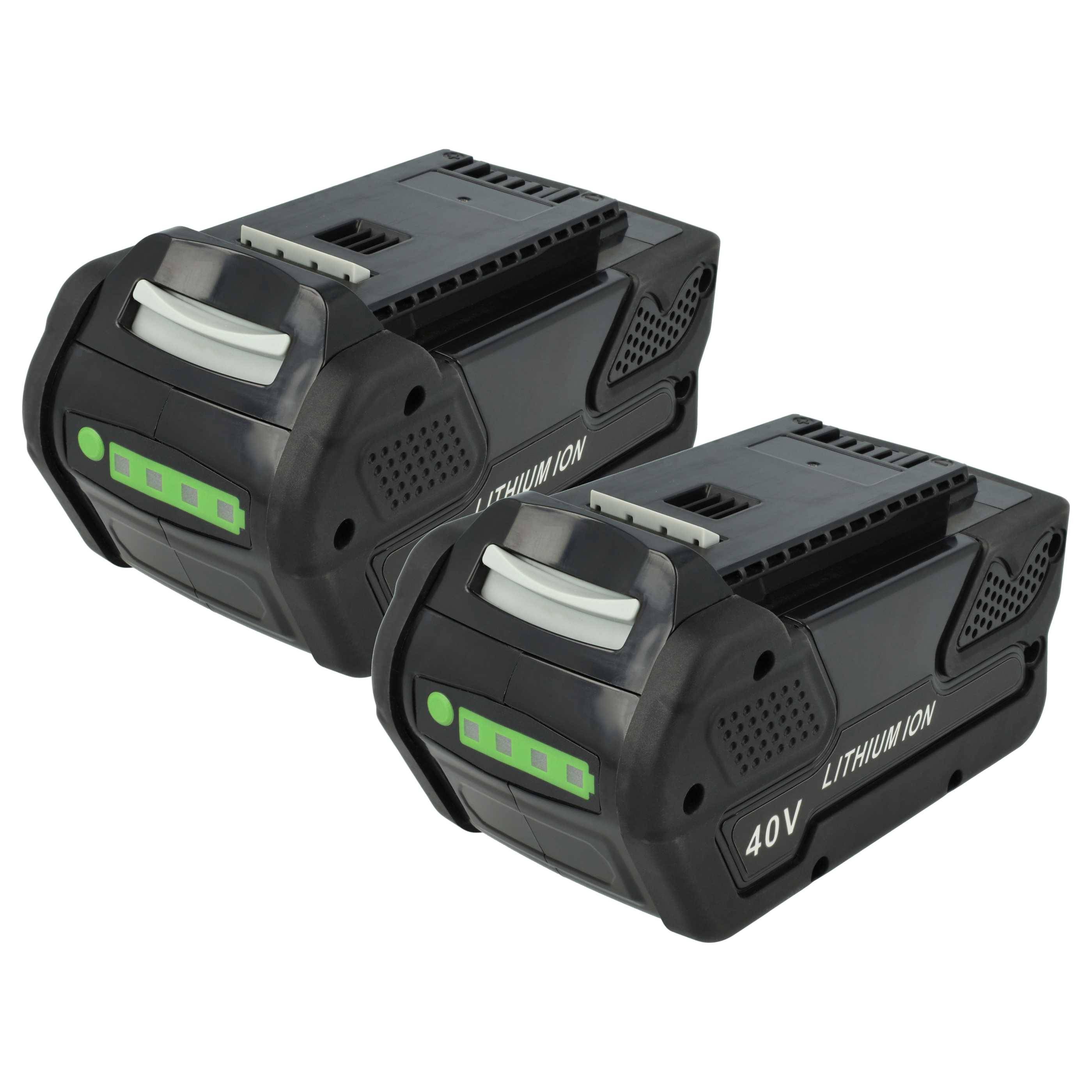 Zwei schwarze 40V-Lithium-Ionen-Batterien mit grünen Stromanzeigen.
