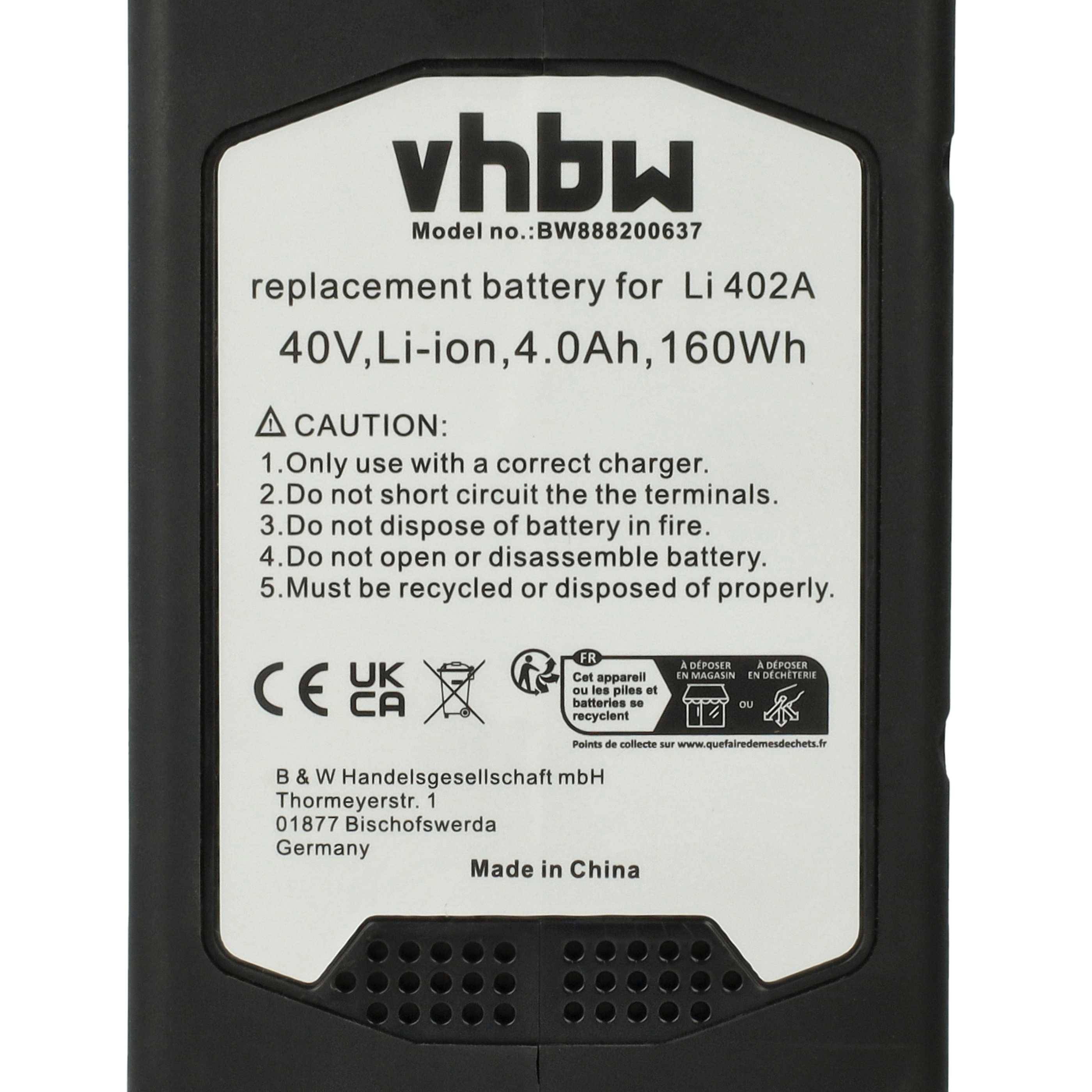 vhbw 2x Akku kompatibel mit McCulloch 40V LI 40GB, LI 40CS, LI, LI 40T, LI 40HT (4000mAh 40V Li-Ion)