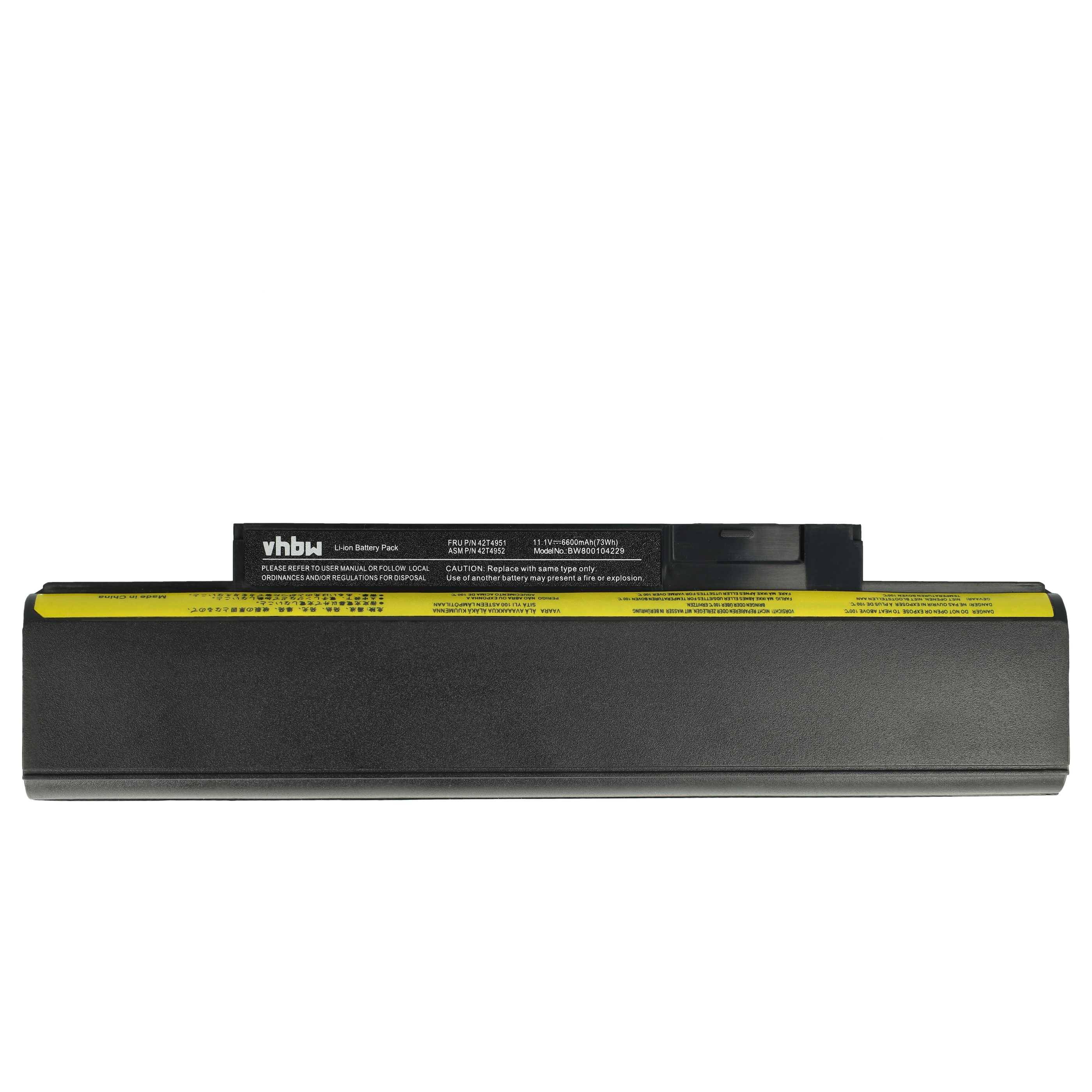 vhbw Akku Ersatz für Lenovo 42T4951, 42T4949, 42T4945, 42T4943, 0A36292, 0A36290 für Notebook (6600 mAh, 11,1 V, Li-Ion)