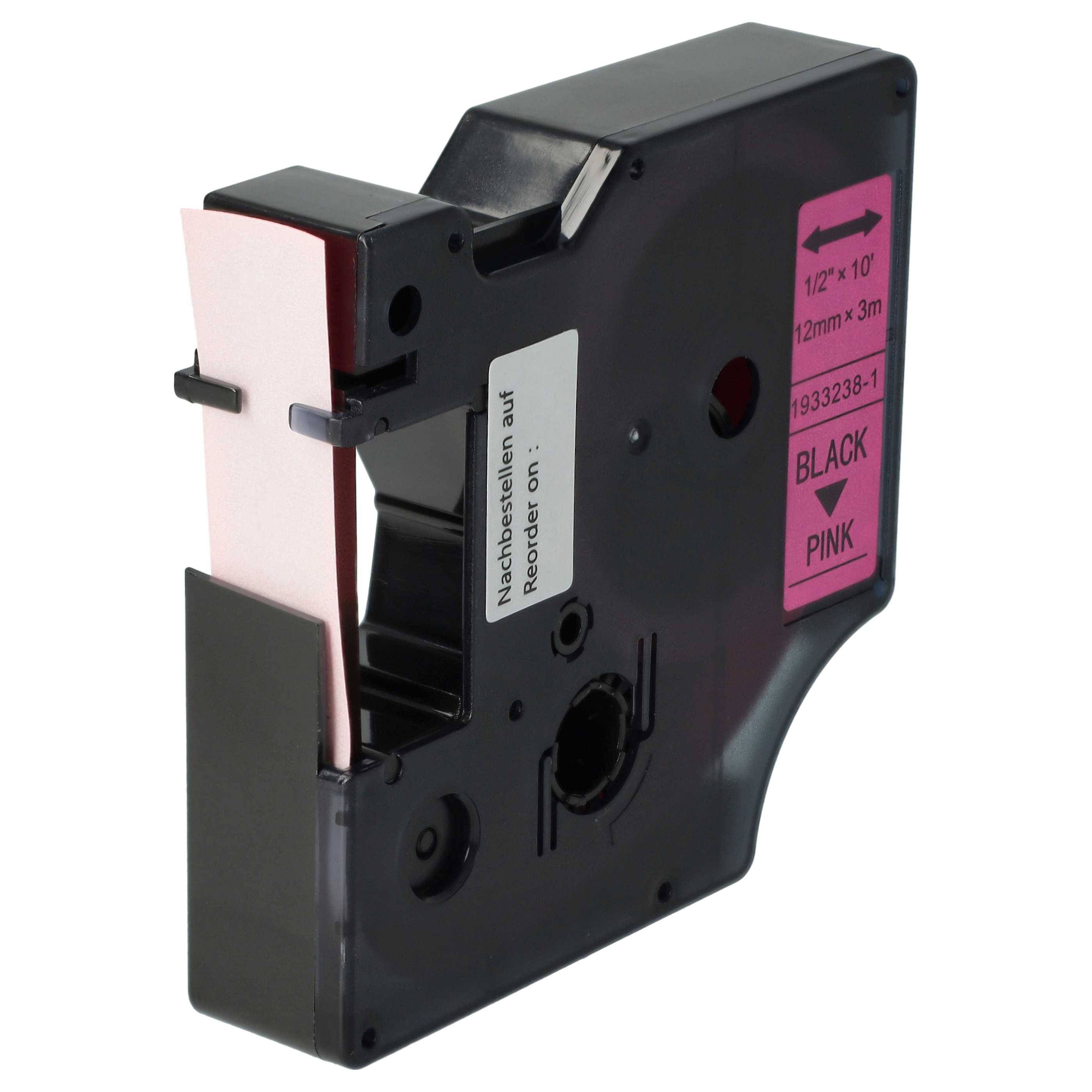 vhbw Schriftband-Kassette kompatibel mit Dymo LabelMaker PC2, PC, 420P, 450, 500TS, 450D, 500 Etiketten-Drucker 3m x 12mm Schwarz auf Leucht-Pink