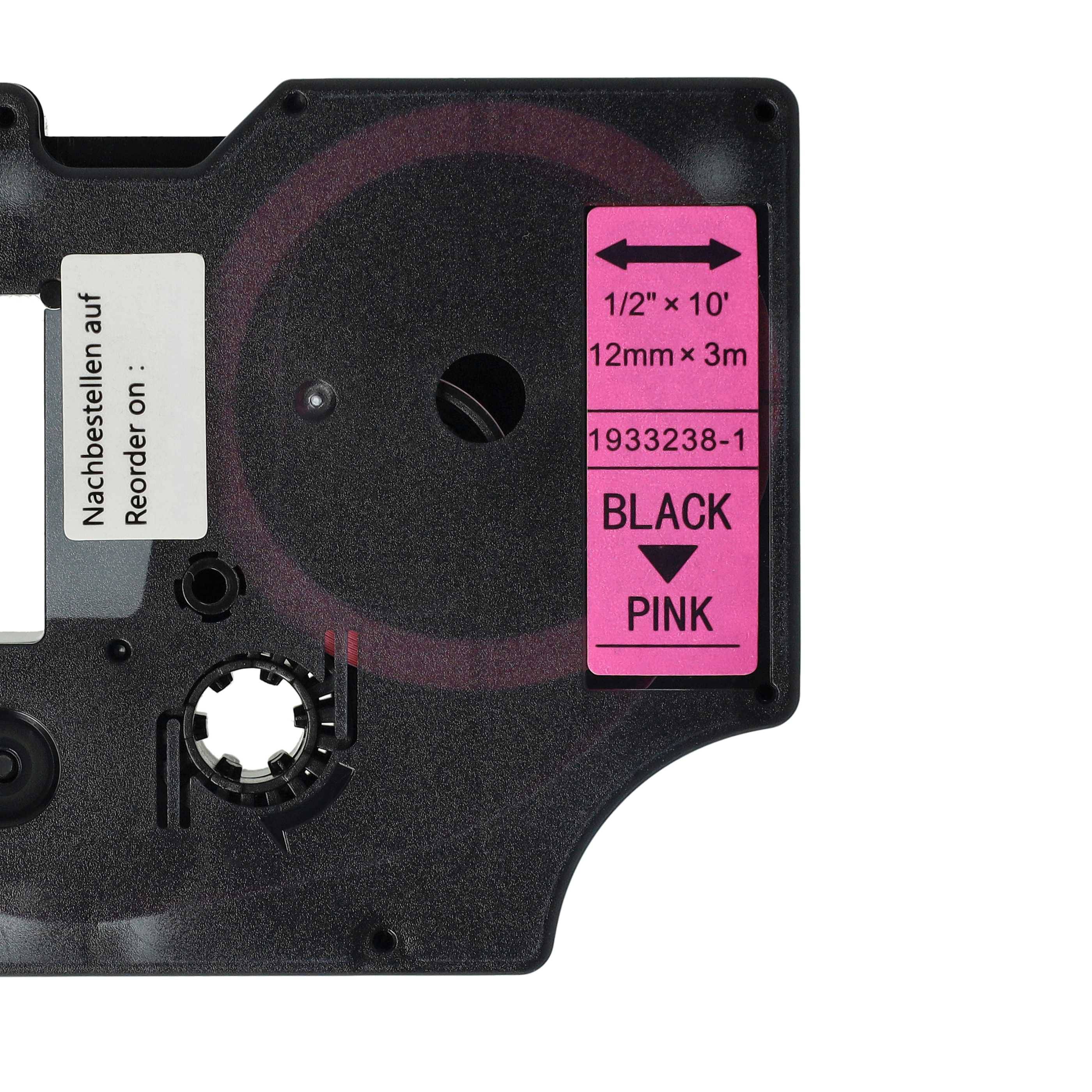 vhbw Schriftband-Kassette kompatibel mit Dymo LabelMaker PC2, PC, 420P, 450, 500TS, 450D, 500 Etiketten-Drucker 3m x 12mm Schwarz auf Leucht-Pink