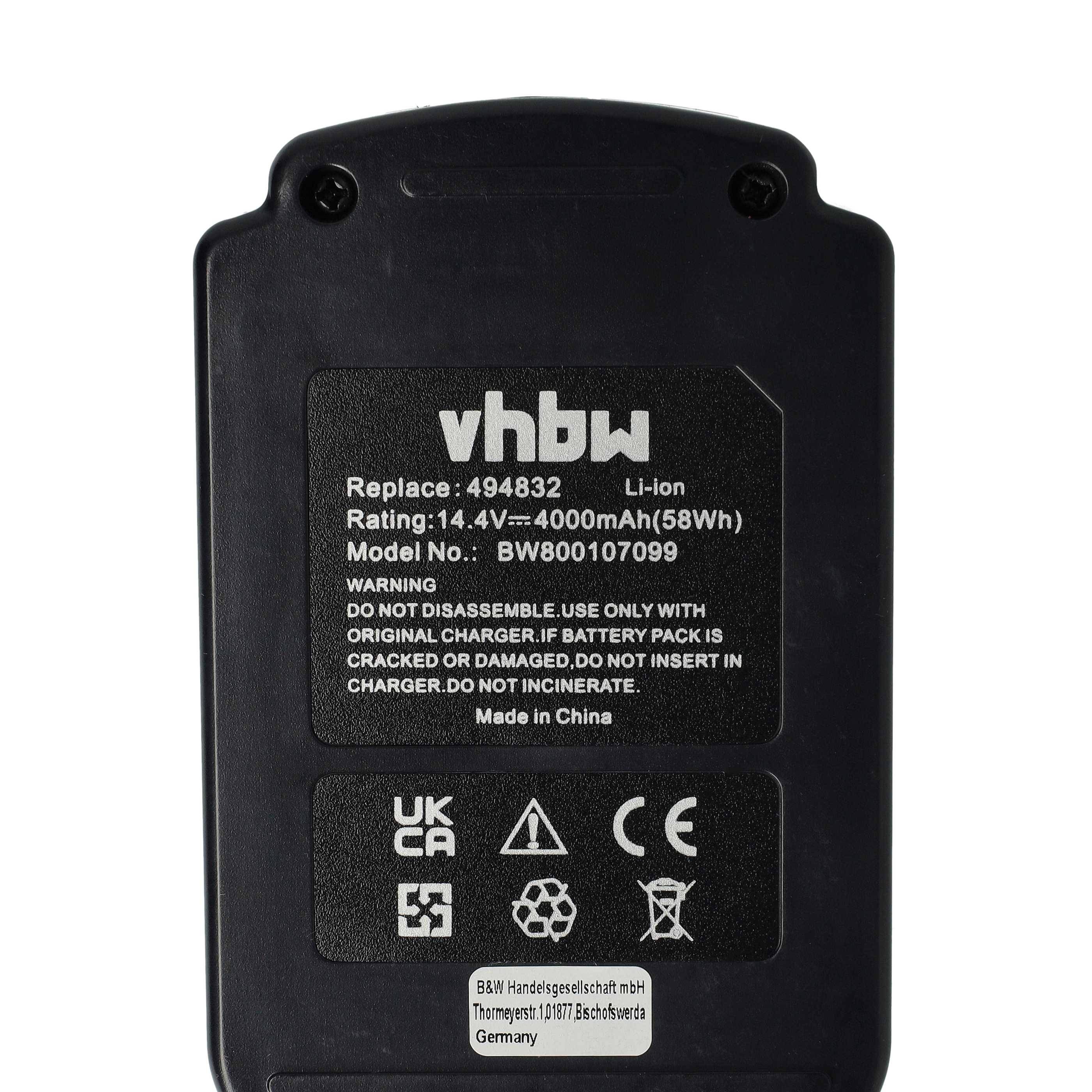 vhbw Akku Ersatz für Festo Festool 498341, 498340, BPC15-3.0 Li, BPC 15 Li, BPC 15, 494832 für Werkzeug (4000 mAh, Li-Ion, 14,4 V)