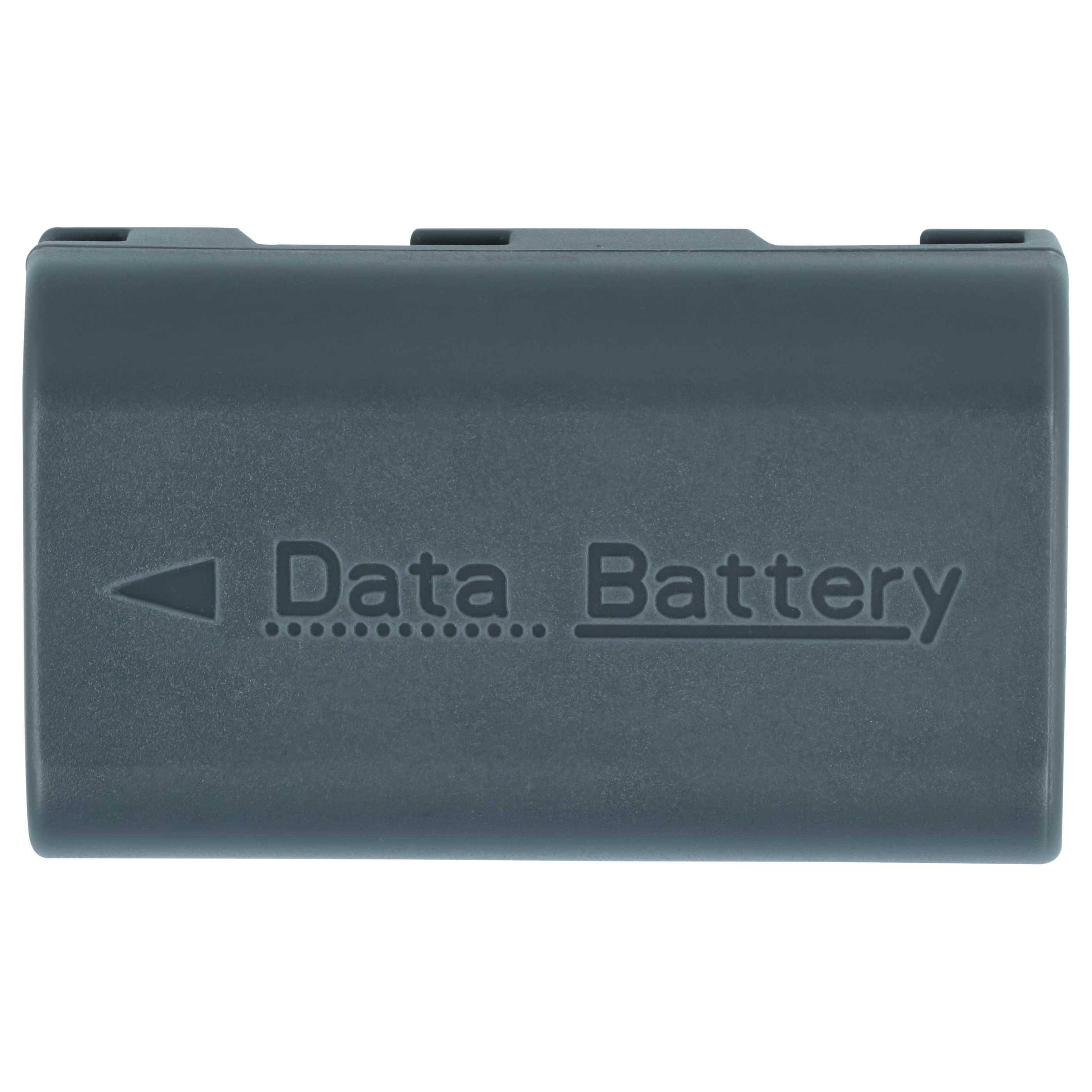 Eine graue Batterie mit der Beschriftung "Datenbatterie"" und einem Pfeil, der nach links zeigt.