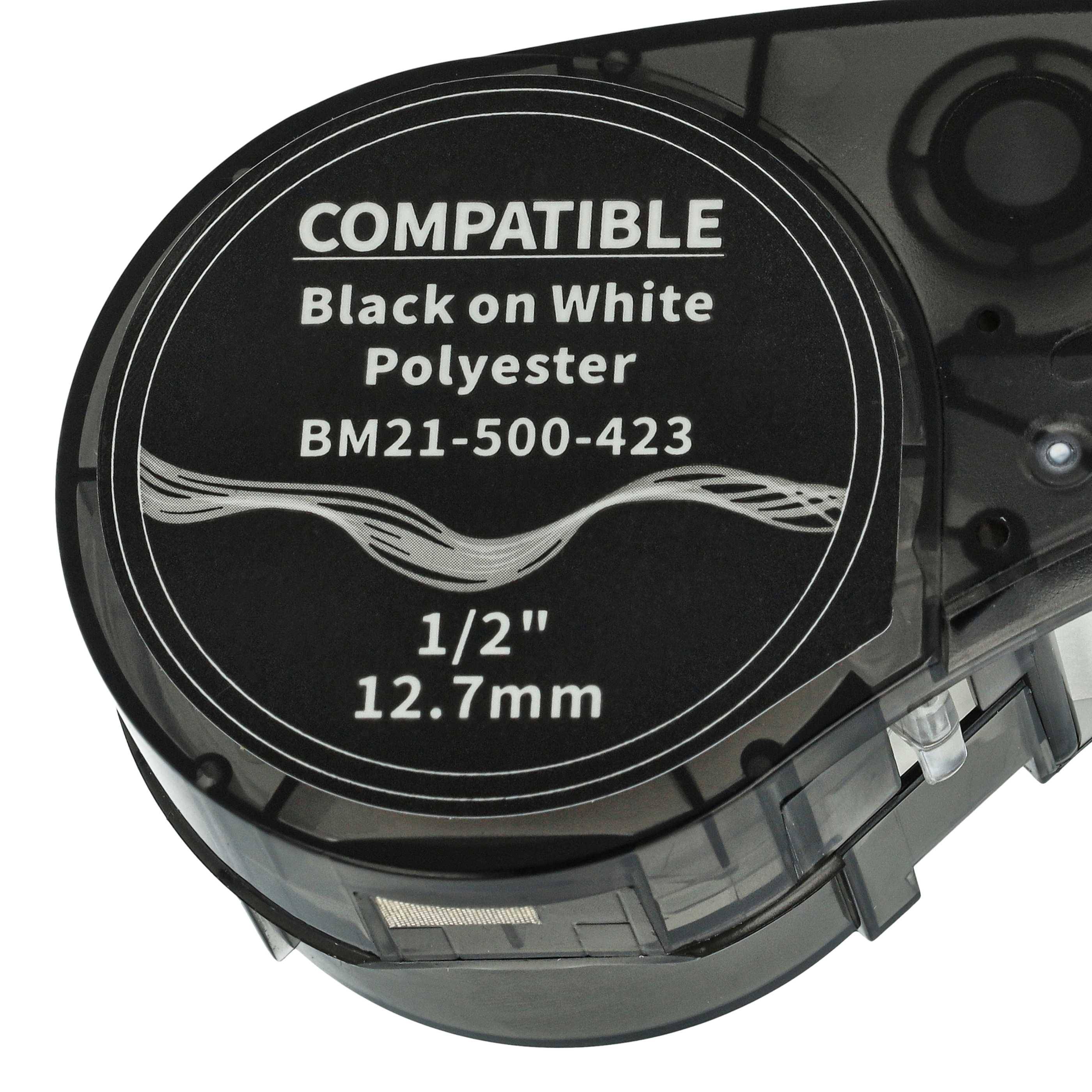 vhbw Schriftband-Kassette Ersatz für Brady M21-500-423 für Etiketten-Drucker 6,4m x 12,7mm Schwarz auf Weiß, Polyester