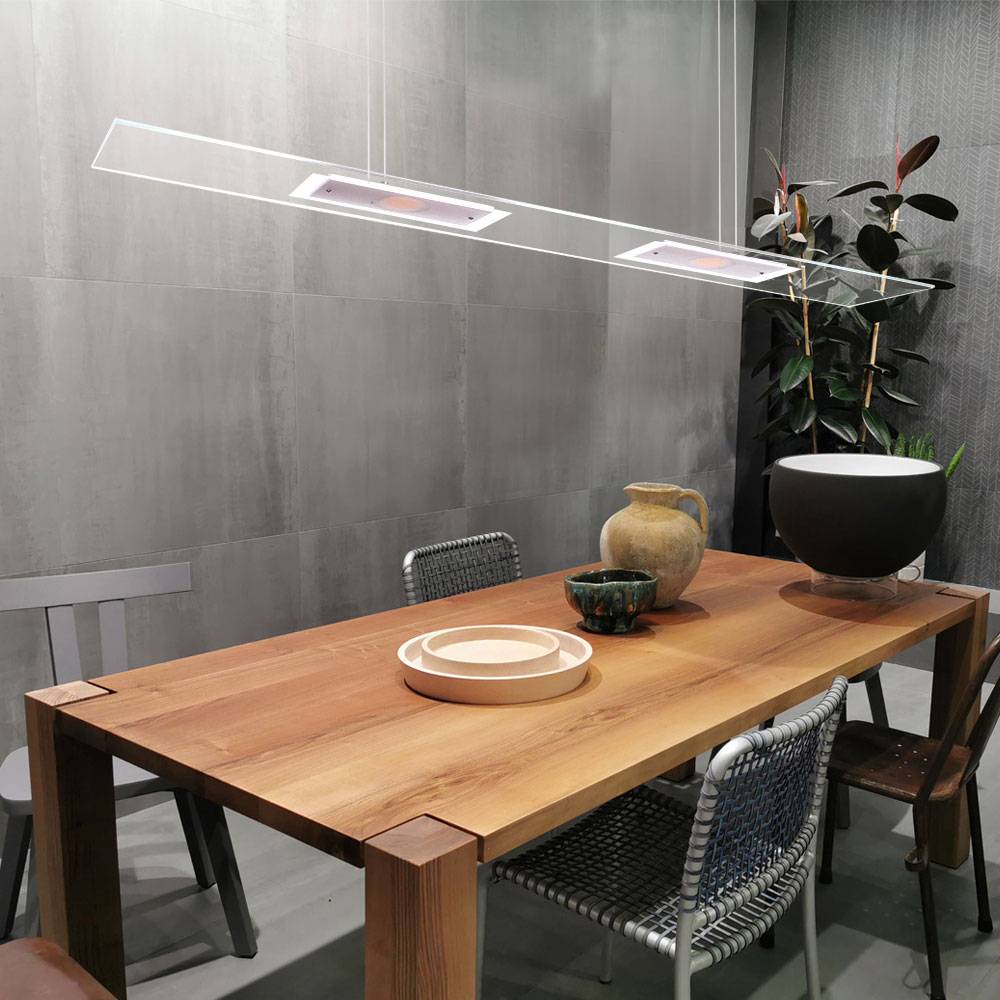 Pendelleuchte Hängelampe Pendellampe Hängeleuchte, 2 flammig Metall Glas silber klar, 2x LED 2x 10 Watt 2x 800 Lumen warmweiß, HxL 130x100 cm