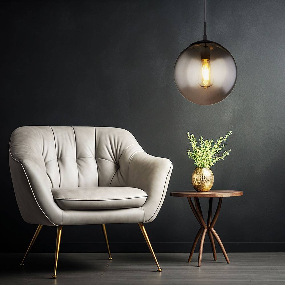 Hängeleuchte mit Glaskugel Esstischlampe Wohnzimmerleuchte Rauchglas Kugel Pendelleuchte, App Steuerung dimmbar, Smart RGB LED 8,5W 806Lm, DxH