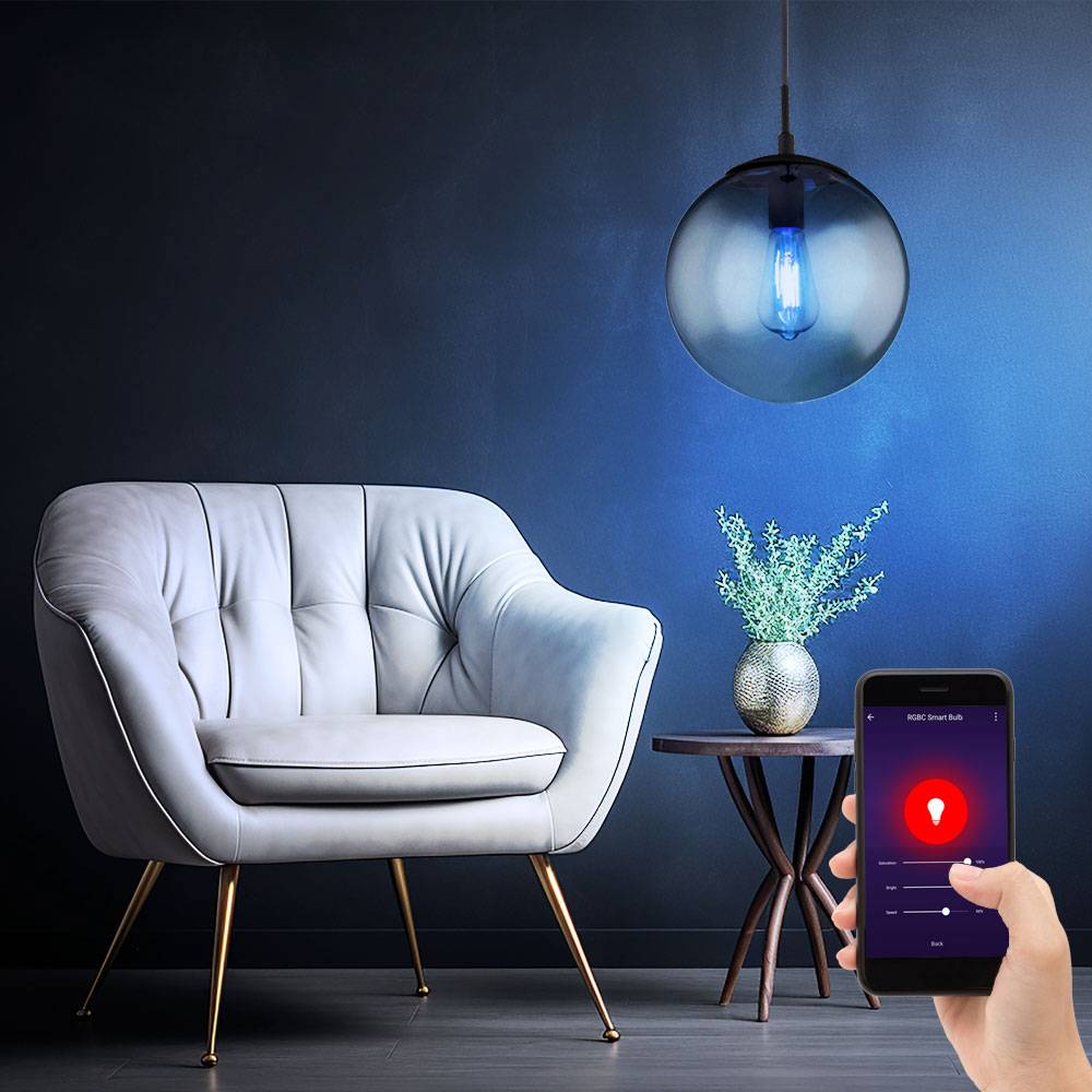 Hängeleuchte mit Glaskugel Esstischlampe Wohnzimmerleuchte Rauchglas Kugel Pendelleuchte, App Steuerung dimmbar, Smart RGB LED 8,5W 806Lm, DxH