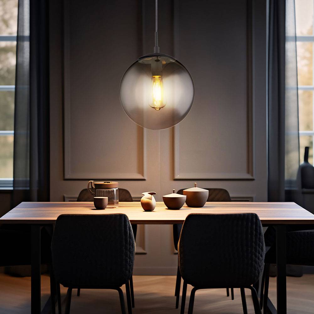 Hängeleuchte mit Glaskugel Esstischlampe Wohnzimmerleuchte Rauchglas Kugel Pendelleuchte, App Steuerung dimmbar, Smart RGB LED 8,5W 806Lm, DxH