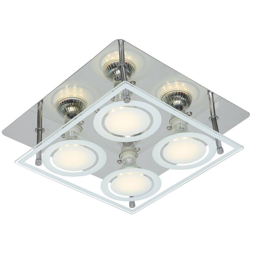 Deckenleuchte Wohnzimmerlampe Esszimmerlampe Deckenleuchte Schlafzimmerlampe Küchenleuchte, Chrom Glas silber, 4 Flammig GU10, 3W 280Lm 3000K