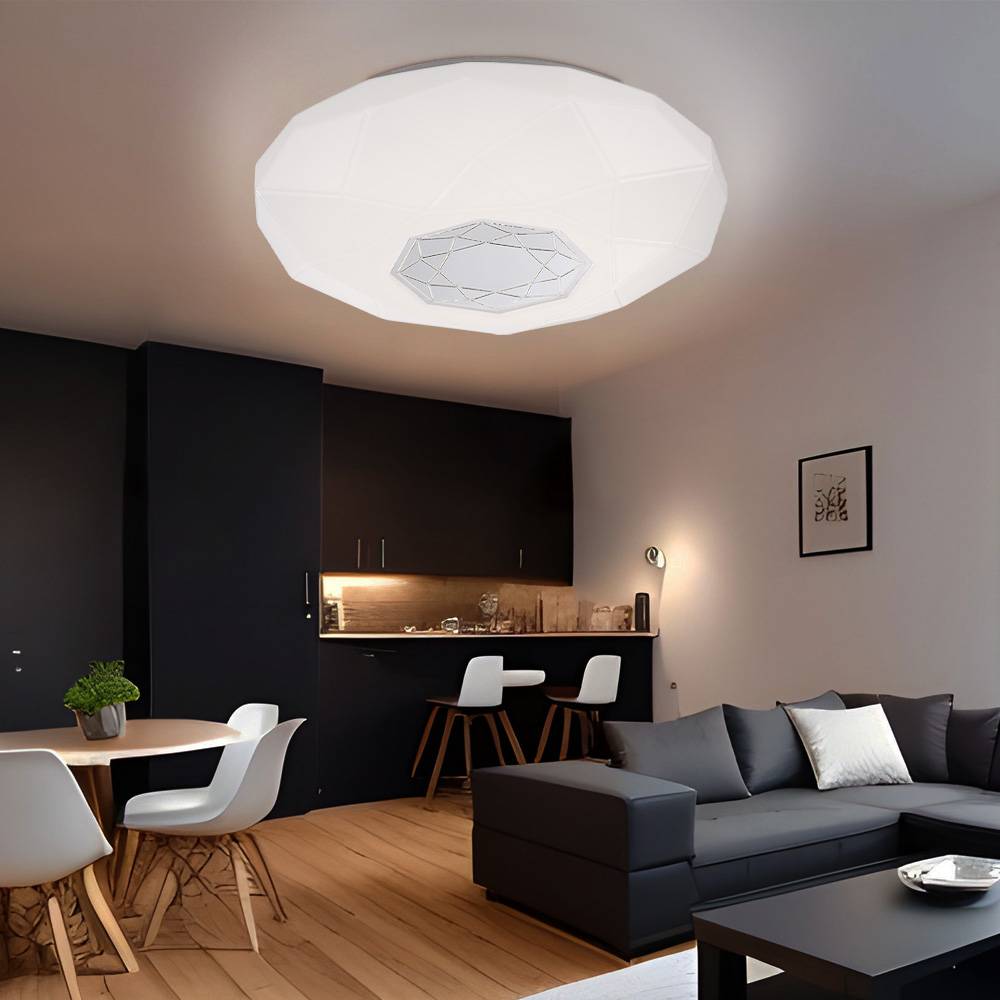 Deckenleuchte Deckenlampe Wohnzimmerlampe Esszimmerleuchte Schlafzimmerlampe, Dekor verspiegelt weiß, 1x LED 21W 1830Lm neutralweiß, DxH 40x10,5cm