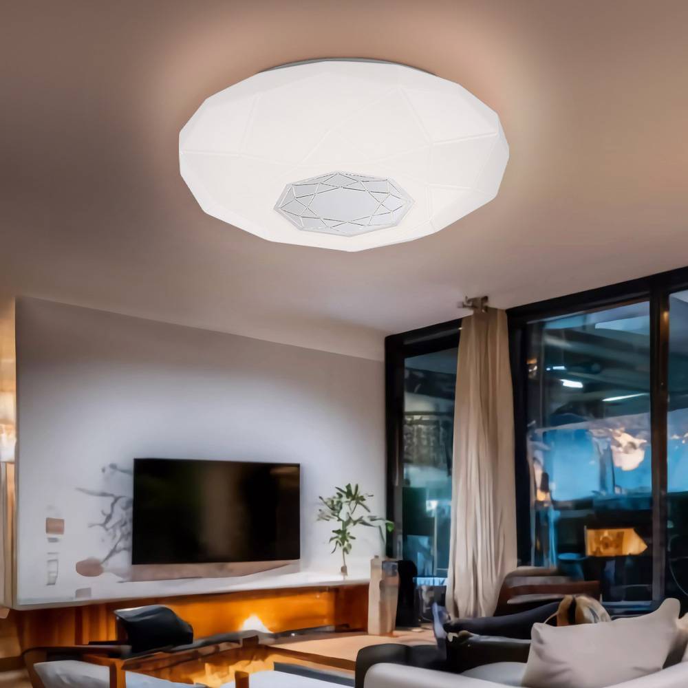 Deckenlampe Deckenleuchte Wohnzimmerlampe Esszimmerleuchte Schlafzimmerlampe, Dekor verspiegelt weiß, 1x LED 21W 1830Lm neutralweiß, DxH 40x10,5cm