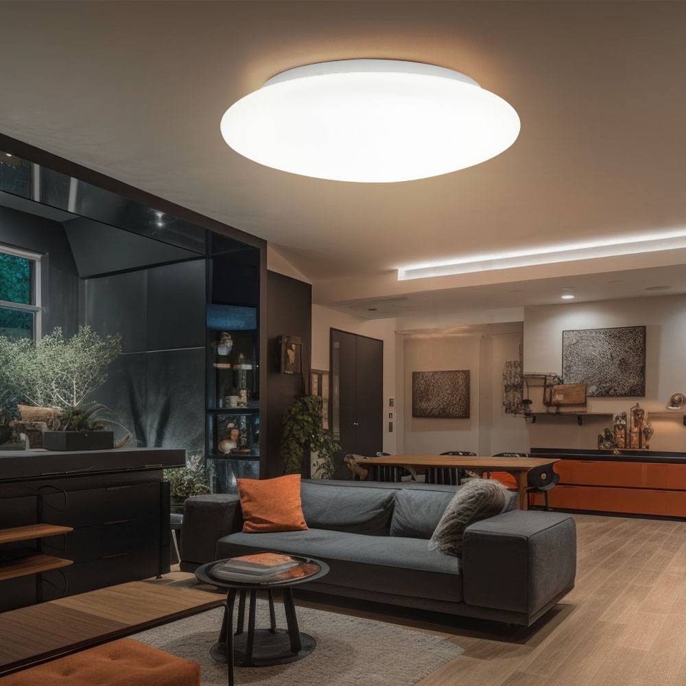 Deckenlampe Wohnzimmerleuchte Esszimmerlampe Schlafzimmerleuchte Deckenleuchte Flurlampe, Metall Glas weiß rund, 1x LED 18W 1380Lm 3000K warmweiß,